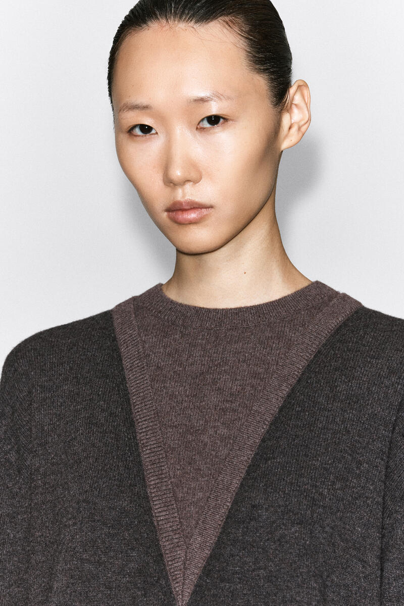 LAYERED MERINO WOOL CREW-NECK JUMPER レイヤード メリノウール