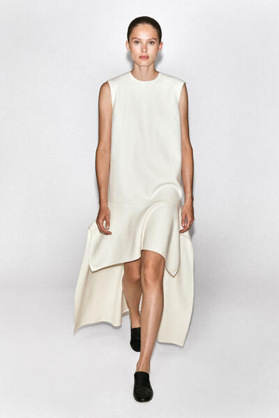 DROPPED-WAIST DOUBLE-FACED WOOL DRESS