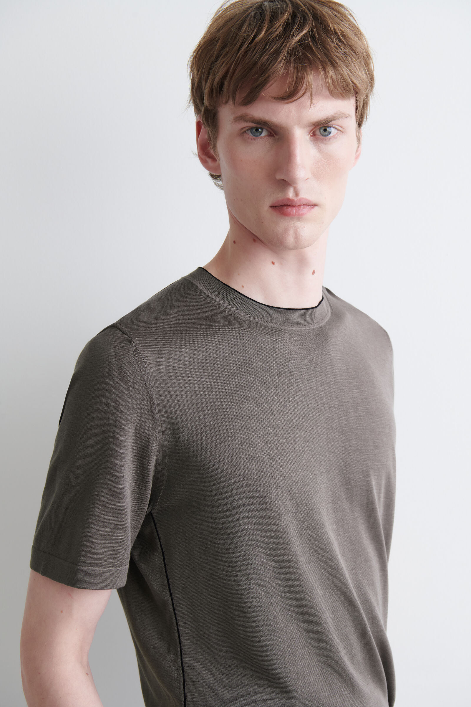 CONTRAST-TIPPED SILK-COTTON T-SHIRT コントラストトリム入り シルク