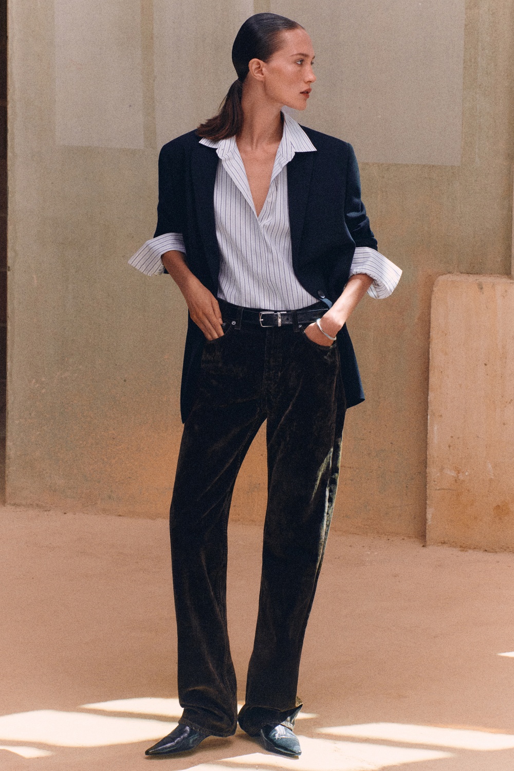 woman wearing denim top