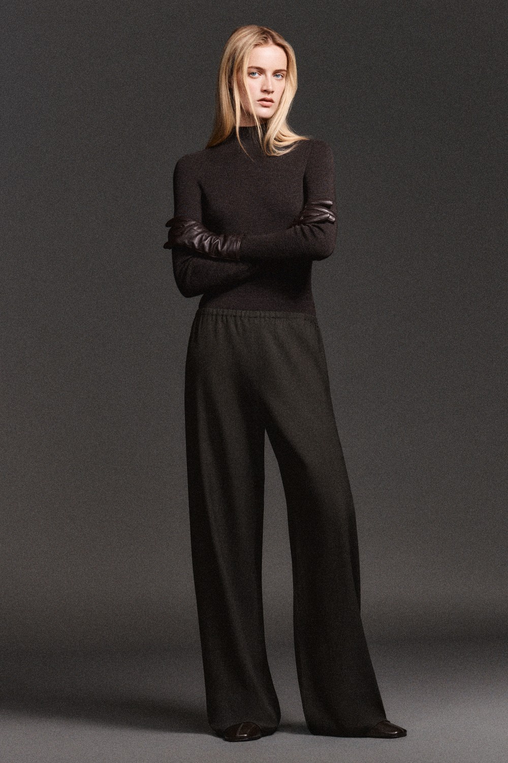 WOOL-BLEND WIDE-LEG TROUSERSDARK GREY
