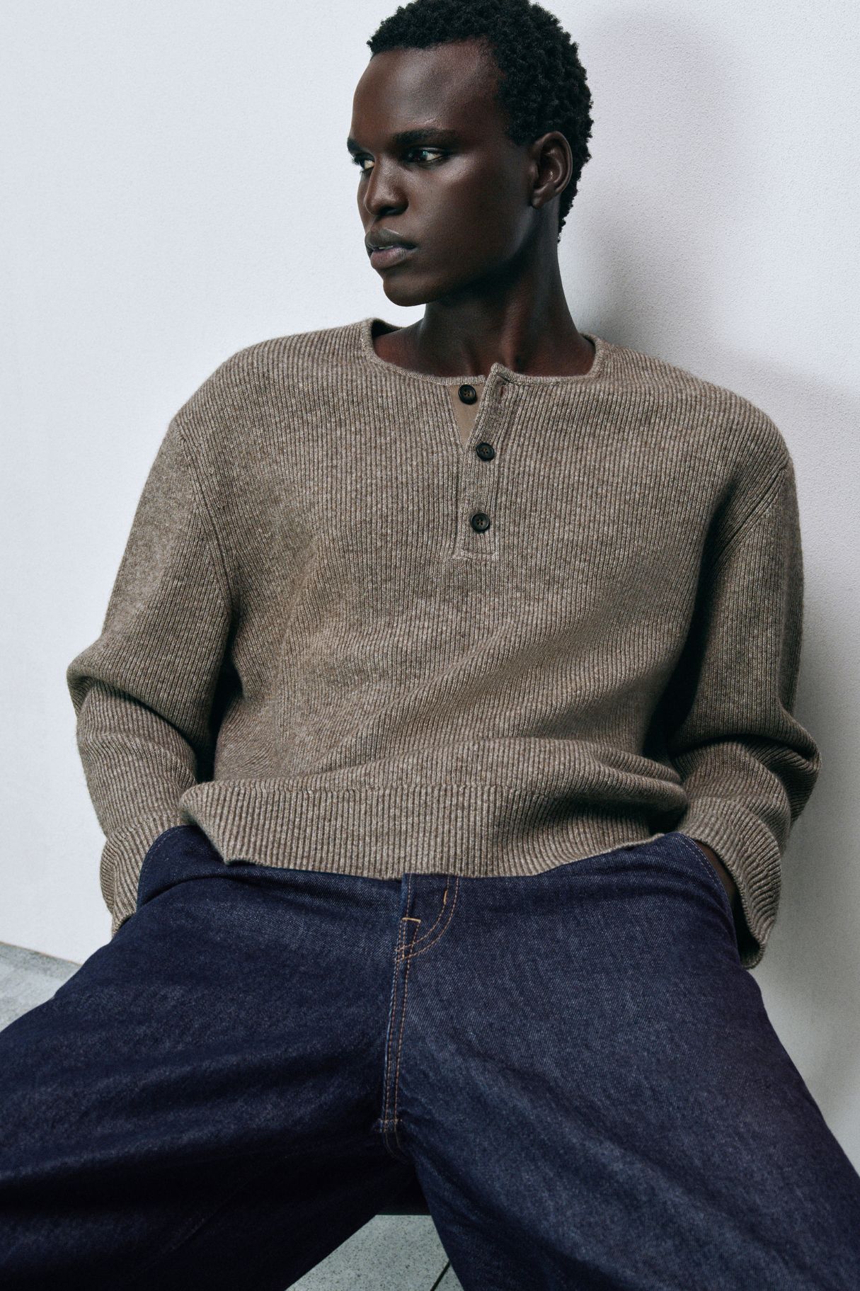 KNITTED MERINO-YAK HENLEY TOP | COS