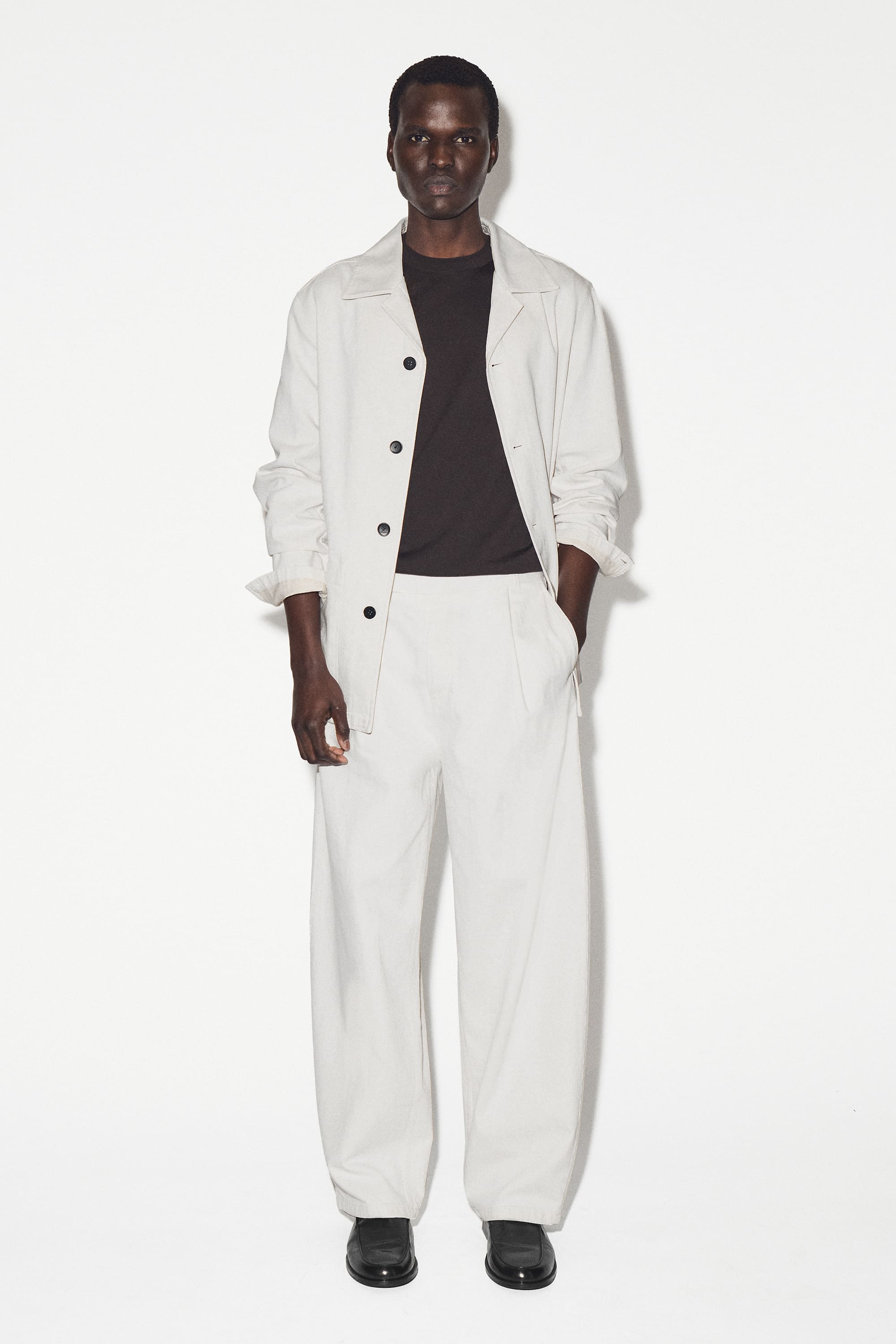 BELTED DENIM RELAXED-FIT BARREL-LEG TROUSERSOFF-WHITE