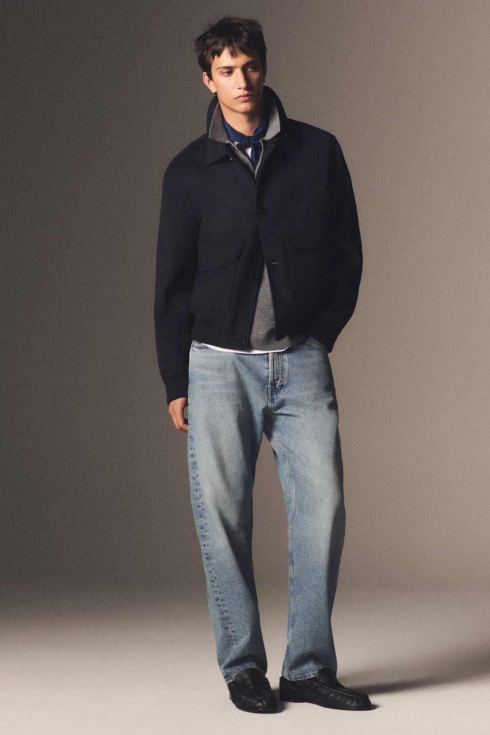 DOUBLE-FACED WOOL-BLEND BOMBER JACKETNAVY