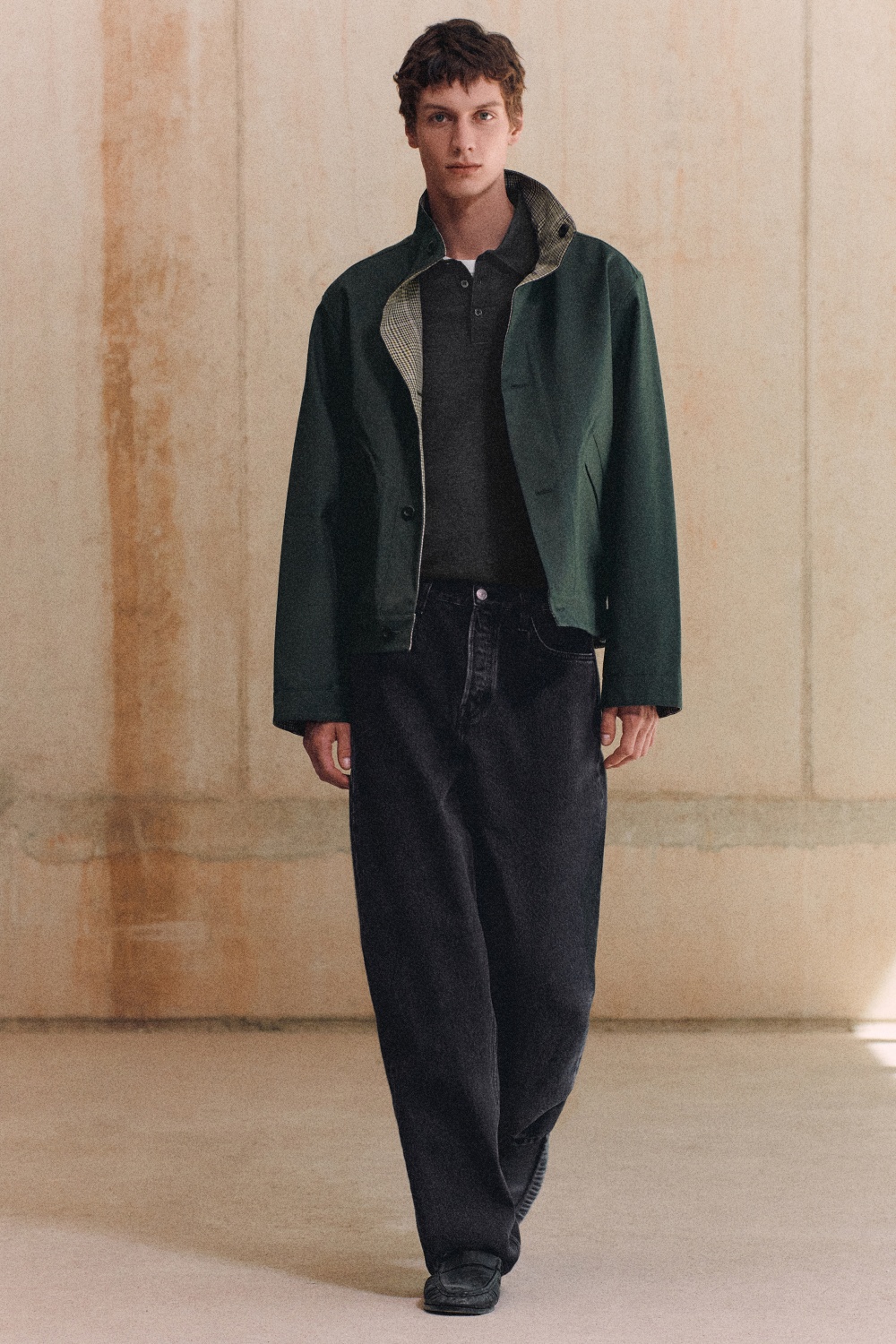 REVERSIBLE FUNNEL-NECK JACKETGREEN / BEIGE / CHECKED