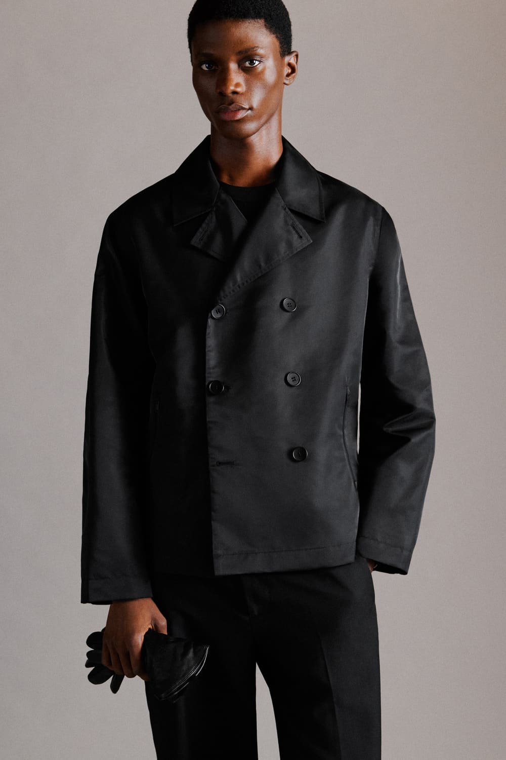 TECHNICAL NYLON SHORT TRENCH JACKETDARK BROWN