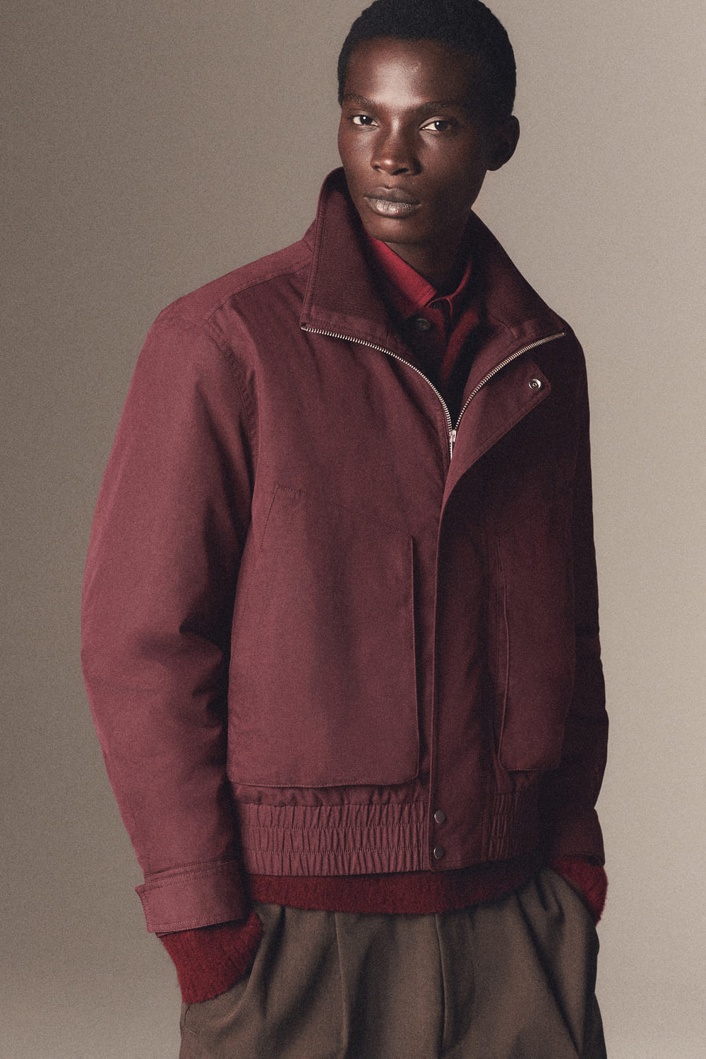 PADDED FUNNEL-NECK BOMBER JACKETBURGUNDY