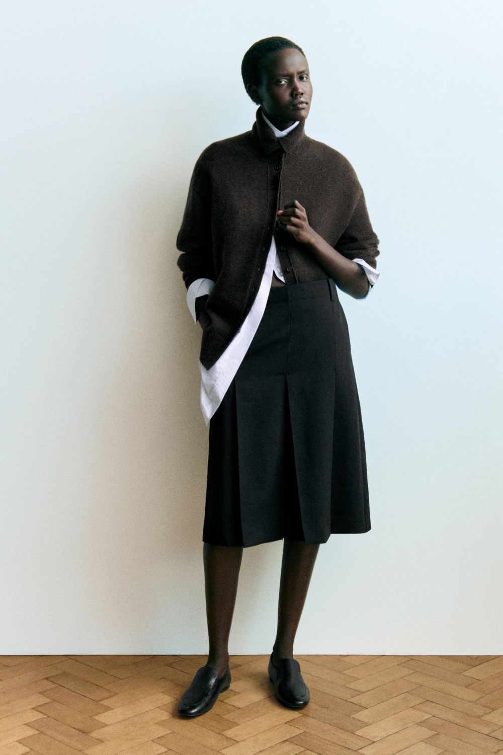 SCULPTED PURE CASHMERE FUNNEL-NECK CARDIGANBROWN MÉLANGE