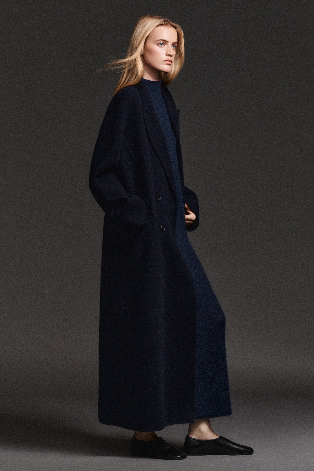 TAILORED DOUBLE-FACED WOOL LONG COATNAVY