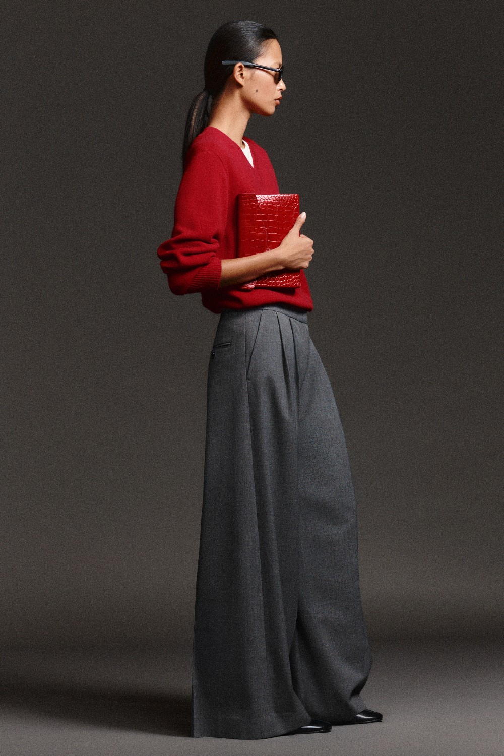 PLEATED WIDE-LEG TROUSERSGREY MÉLANGE