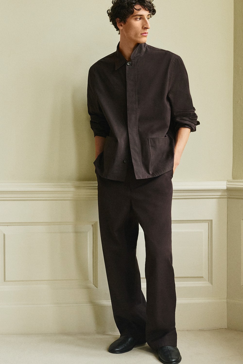 GARMENT-WASHED COTTON-TWILL OVERSHIRTDARK BROWN