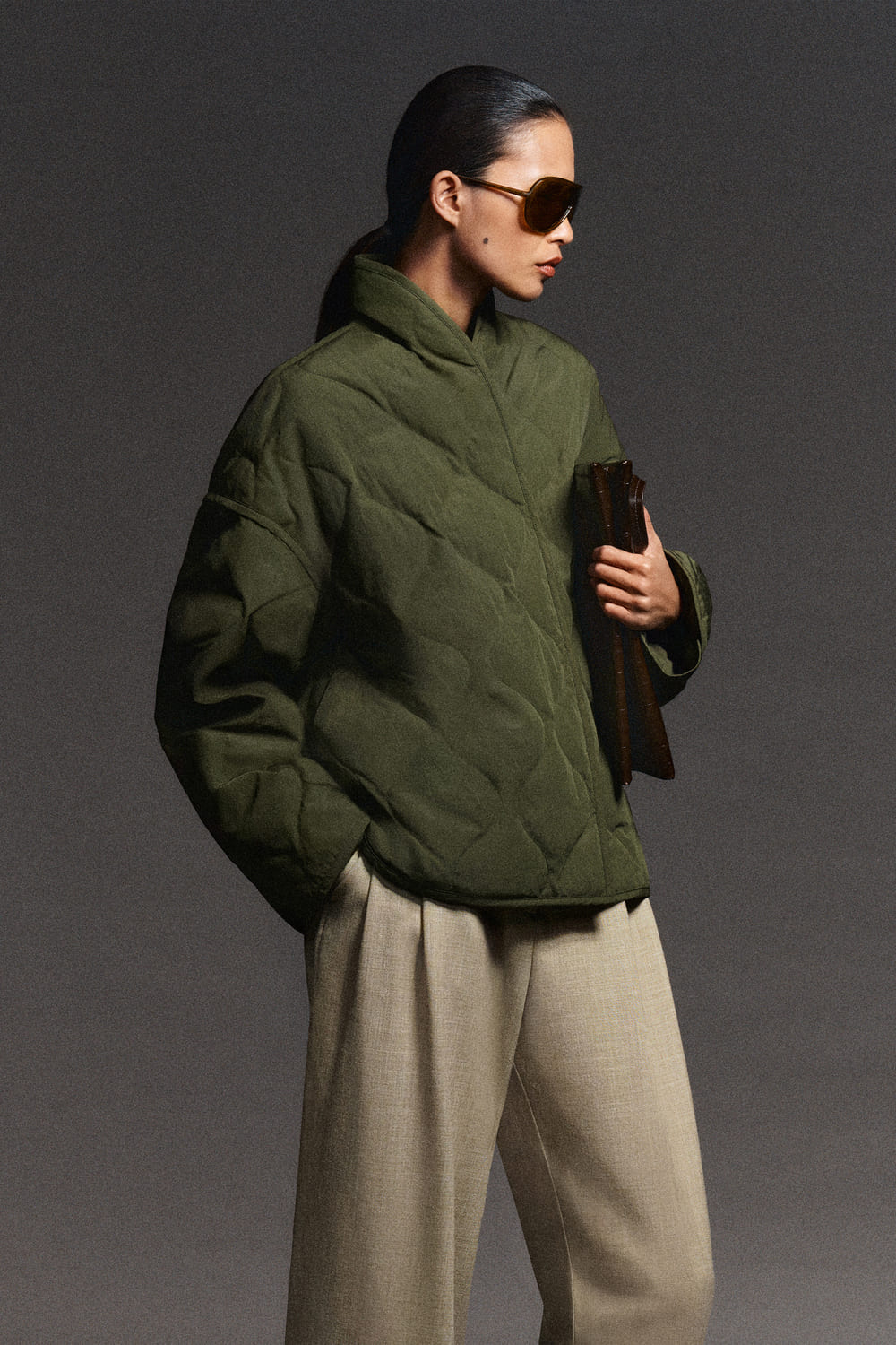 SHAWL-COLLAR QUILTED JACKETKHAKI