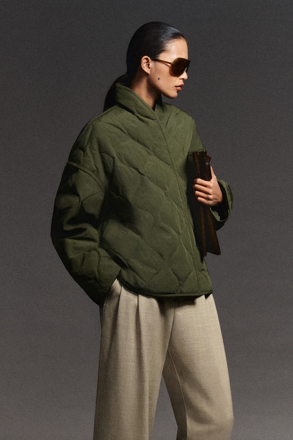 SHAWL-COLLAR QUILTED JACKETKHAKI