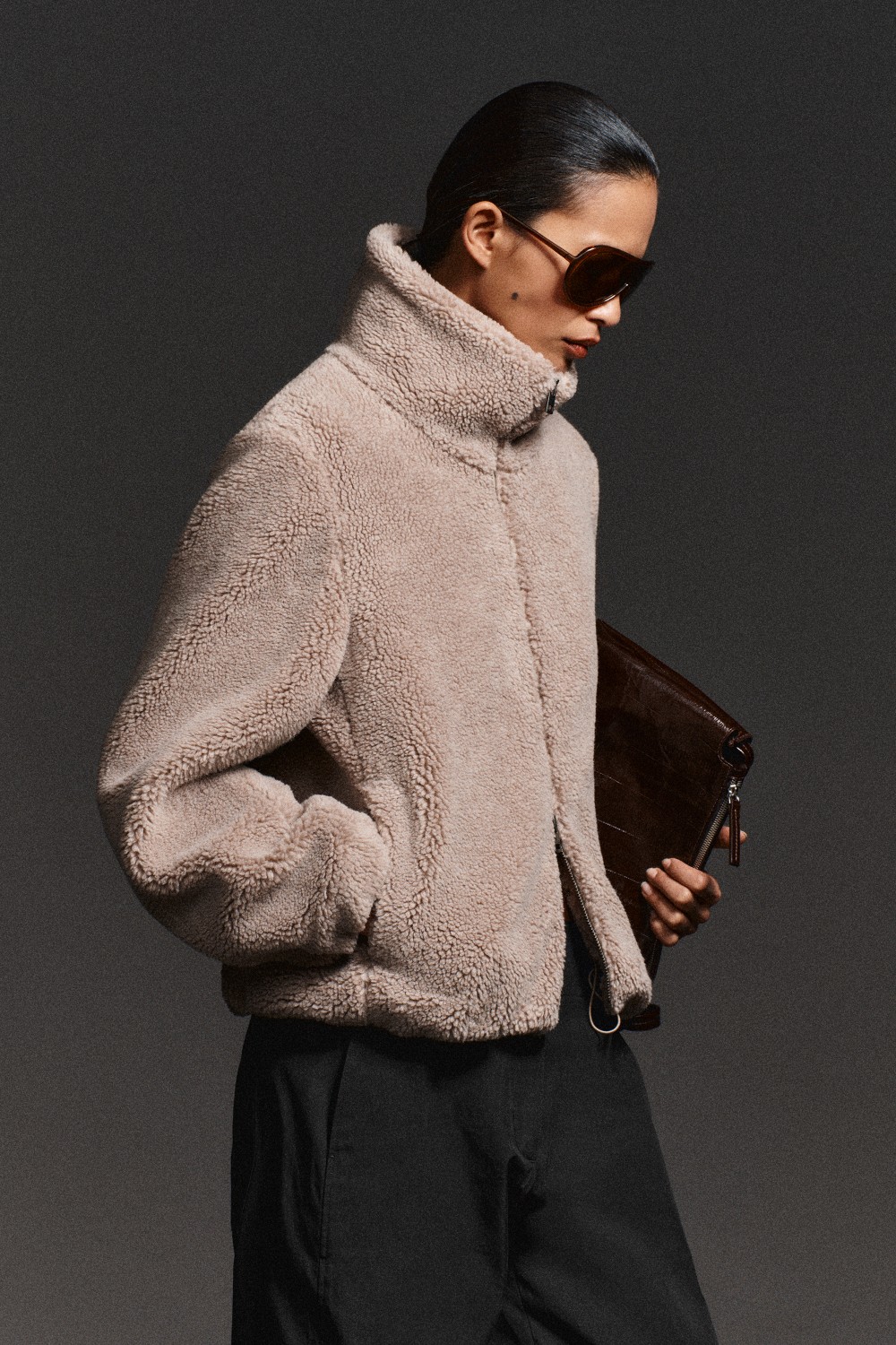 FUNNEL-NECK TEDDY JACKETOAT