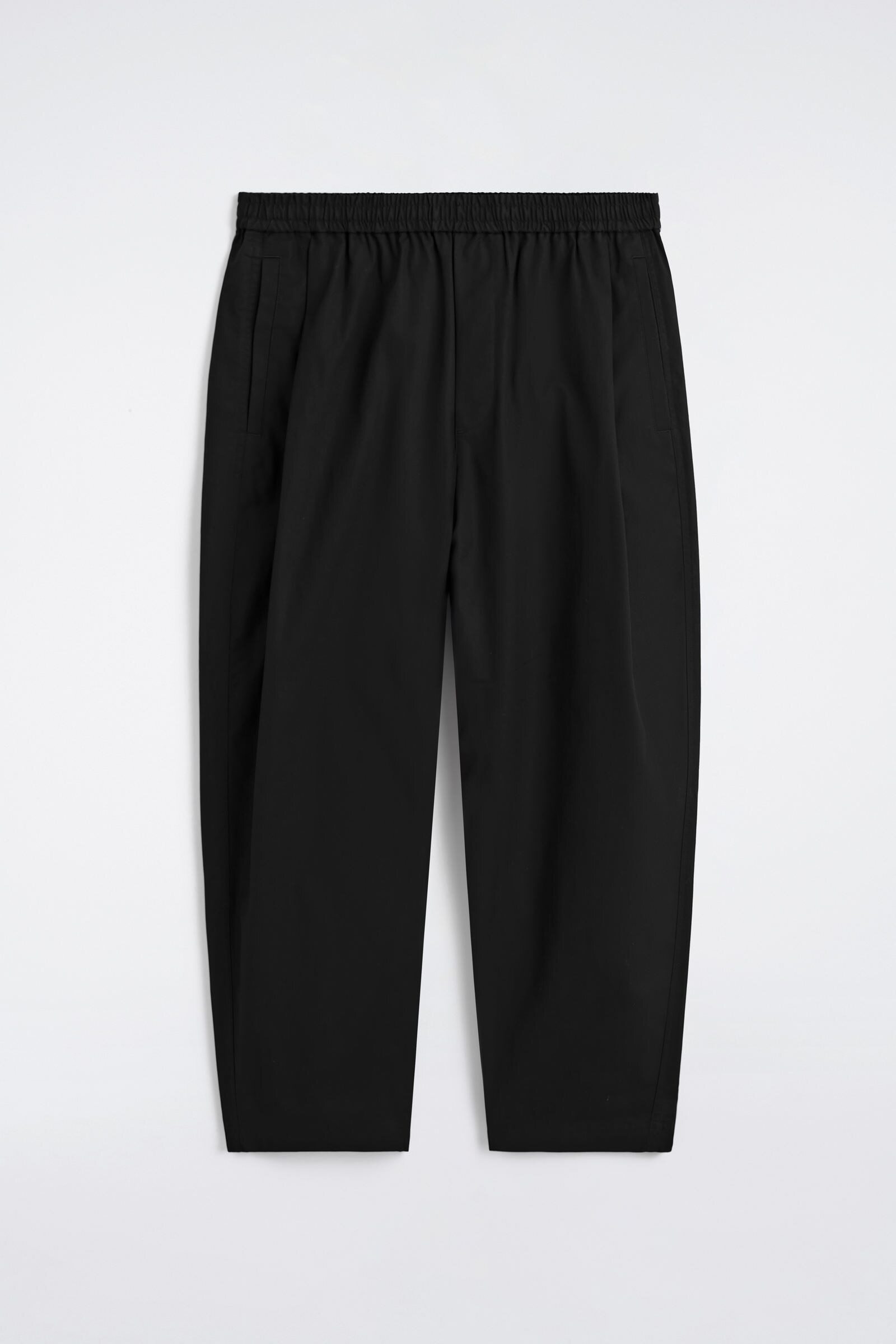 CROPPED ELASTICATED RELAXED-FIT WIDE-LEG TROUSERSBLACK