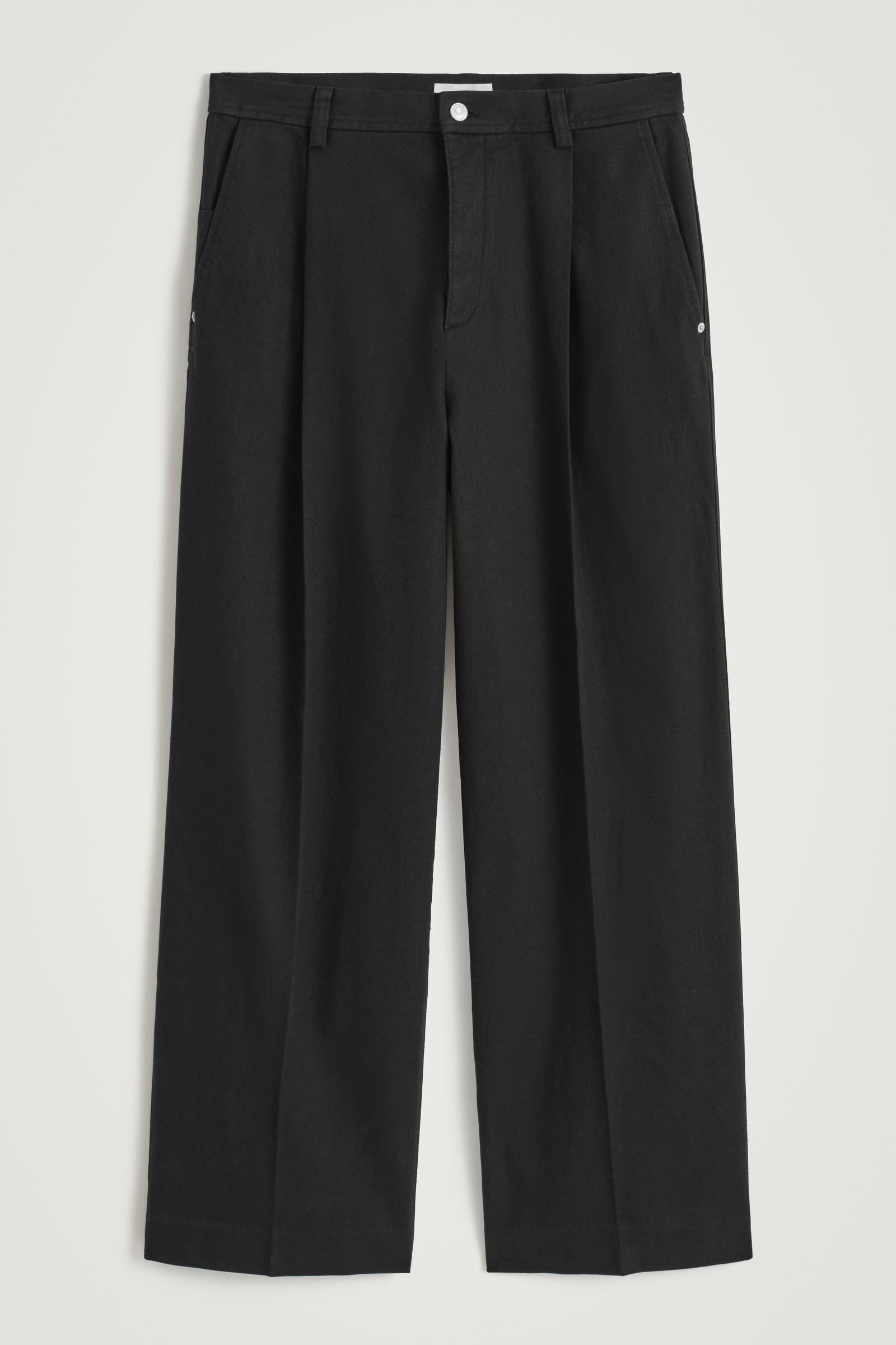 PLEATED RELAXED-FIT WIDE-LEG DENIM TROUSERSBLACK