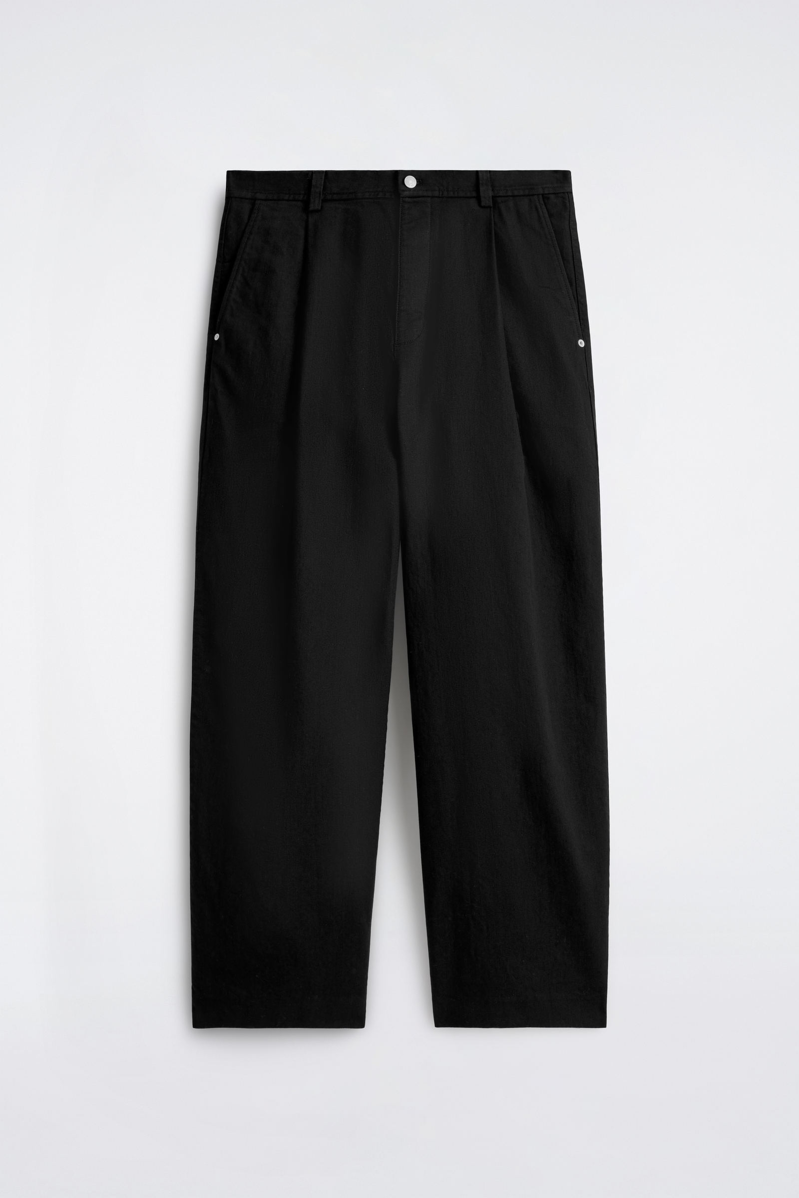 PLEATED RELAXED-FIT WIDE-LEG DENIM TROUSERSBLACK