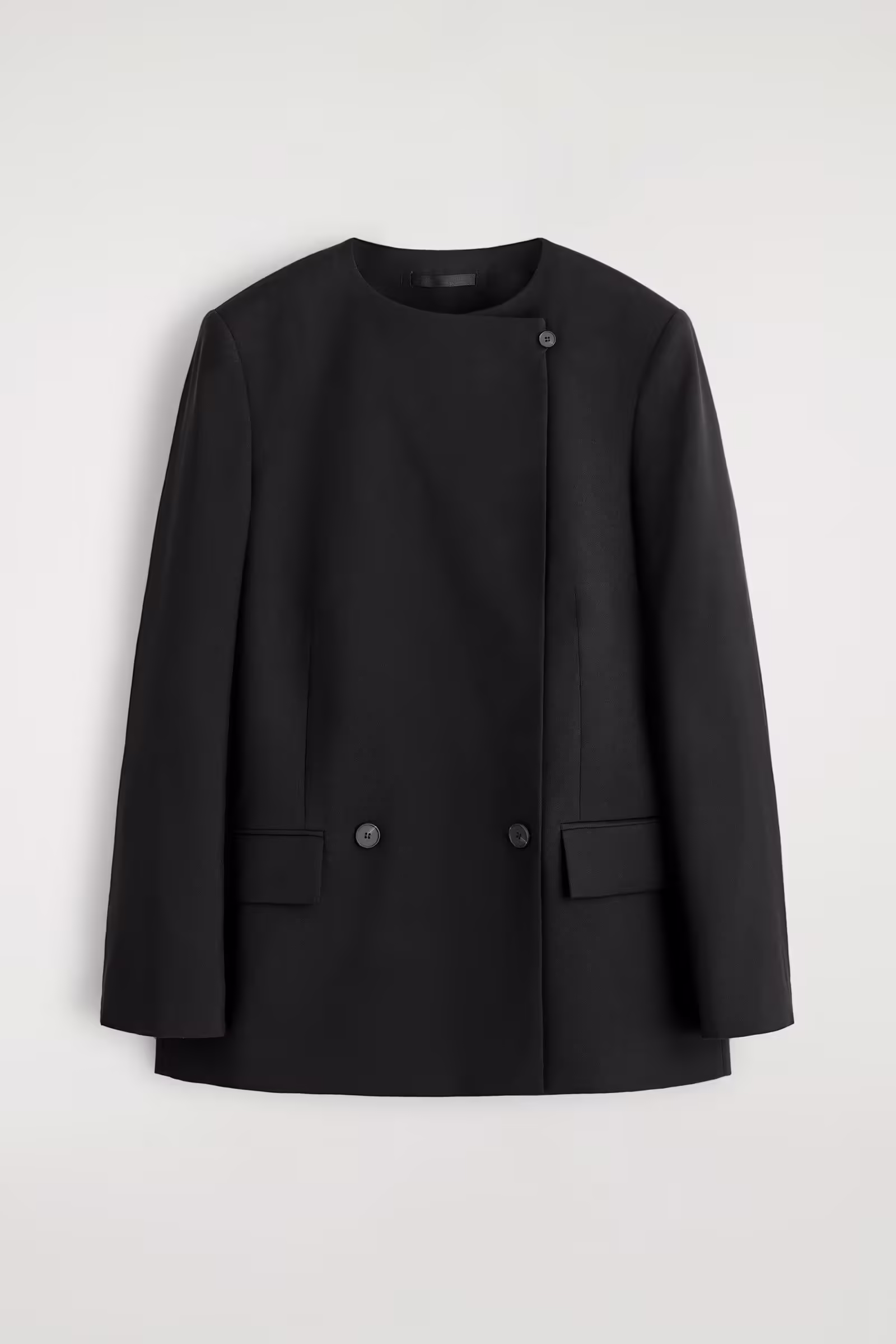 STRUCTURED COLLARLESS WOOL BLAZERCARBON