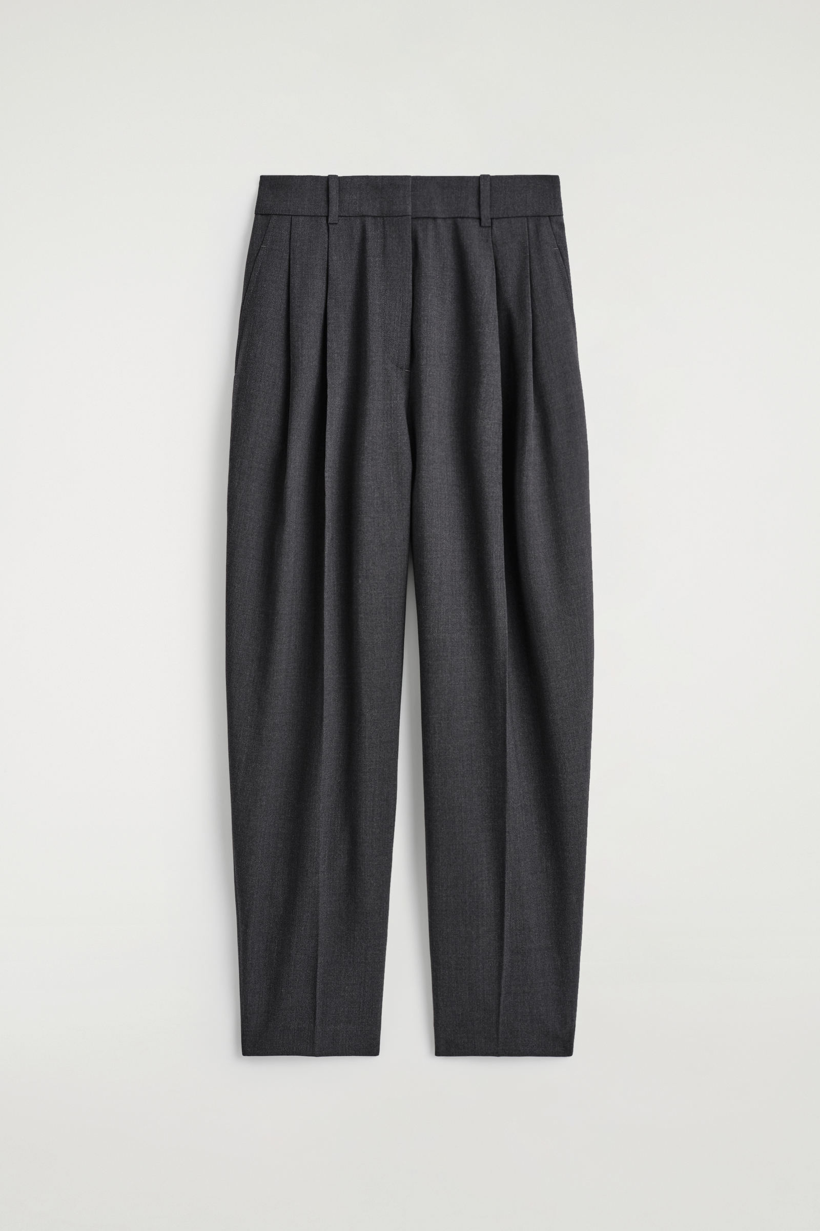 PLEATED WOOL-BLEND BARREL-LEG TROUSERSDARK GREY