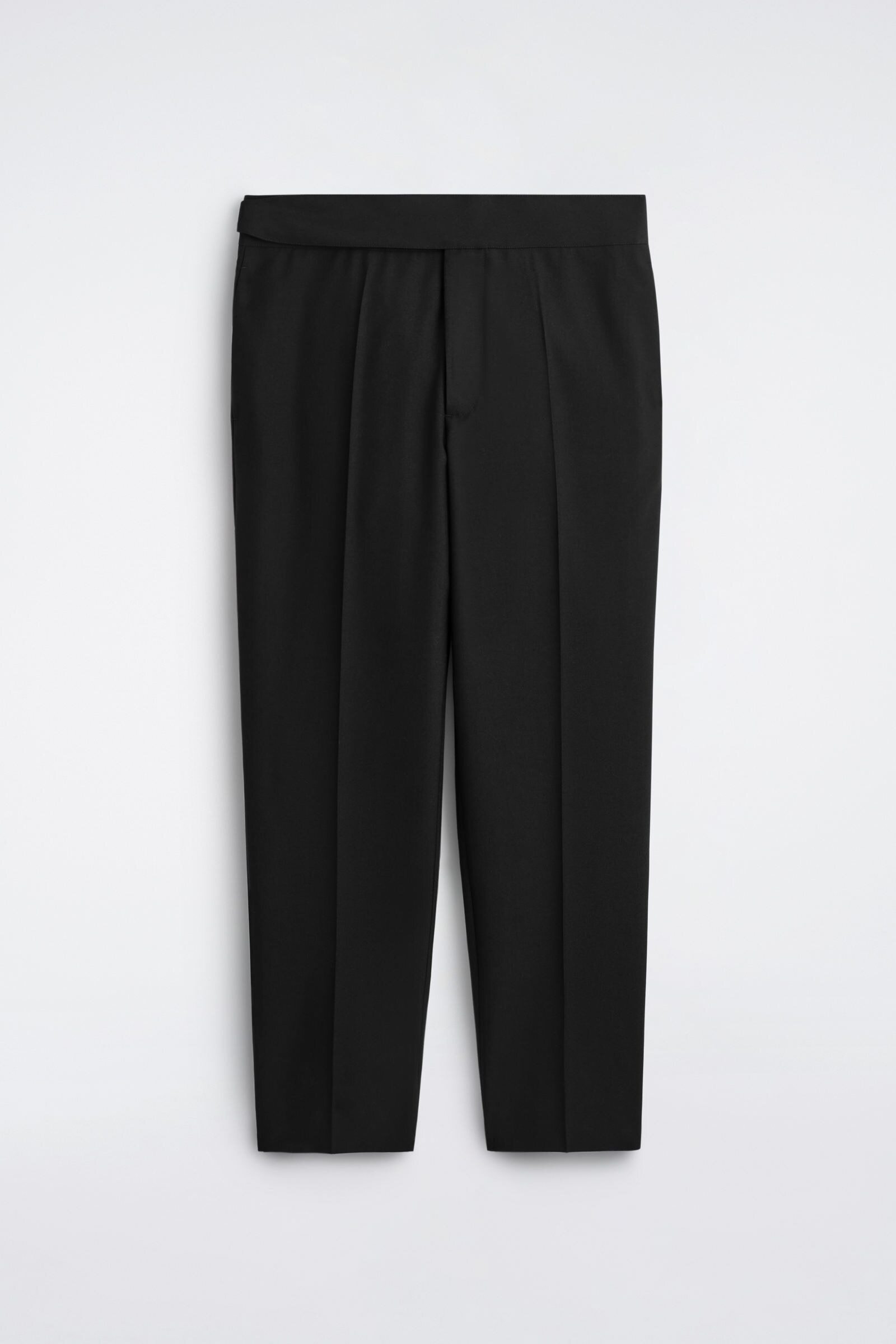 CUMMERBUND-WAIST WOOL REGULAR-FIT TAPERED TROUSERSBLACK