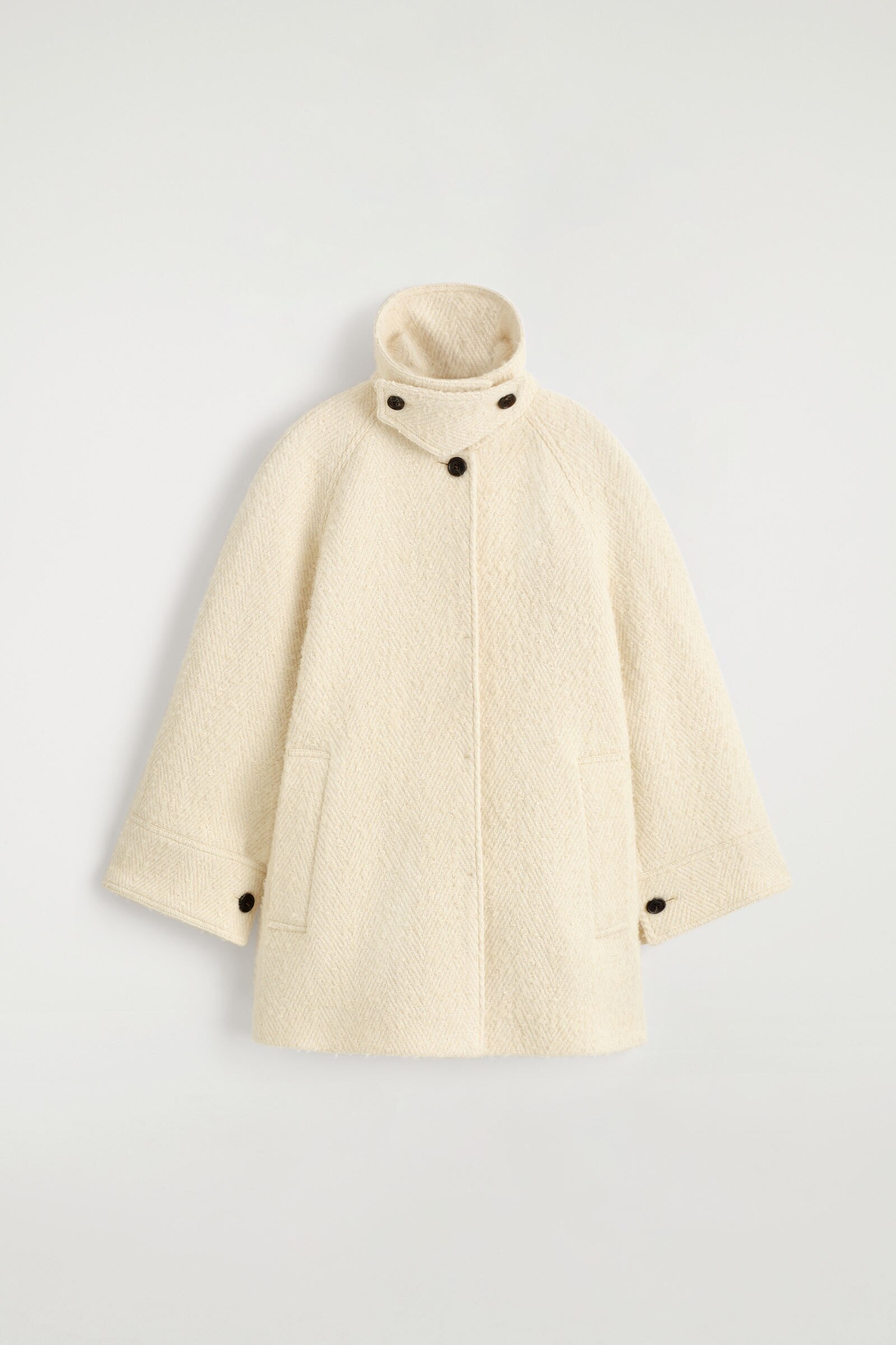 FUNNEL-NECK WOOL-HERRINGBONE SHORT COATCREAM