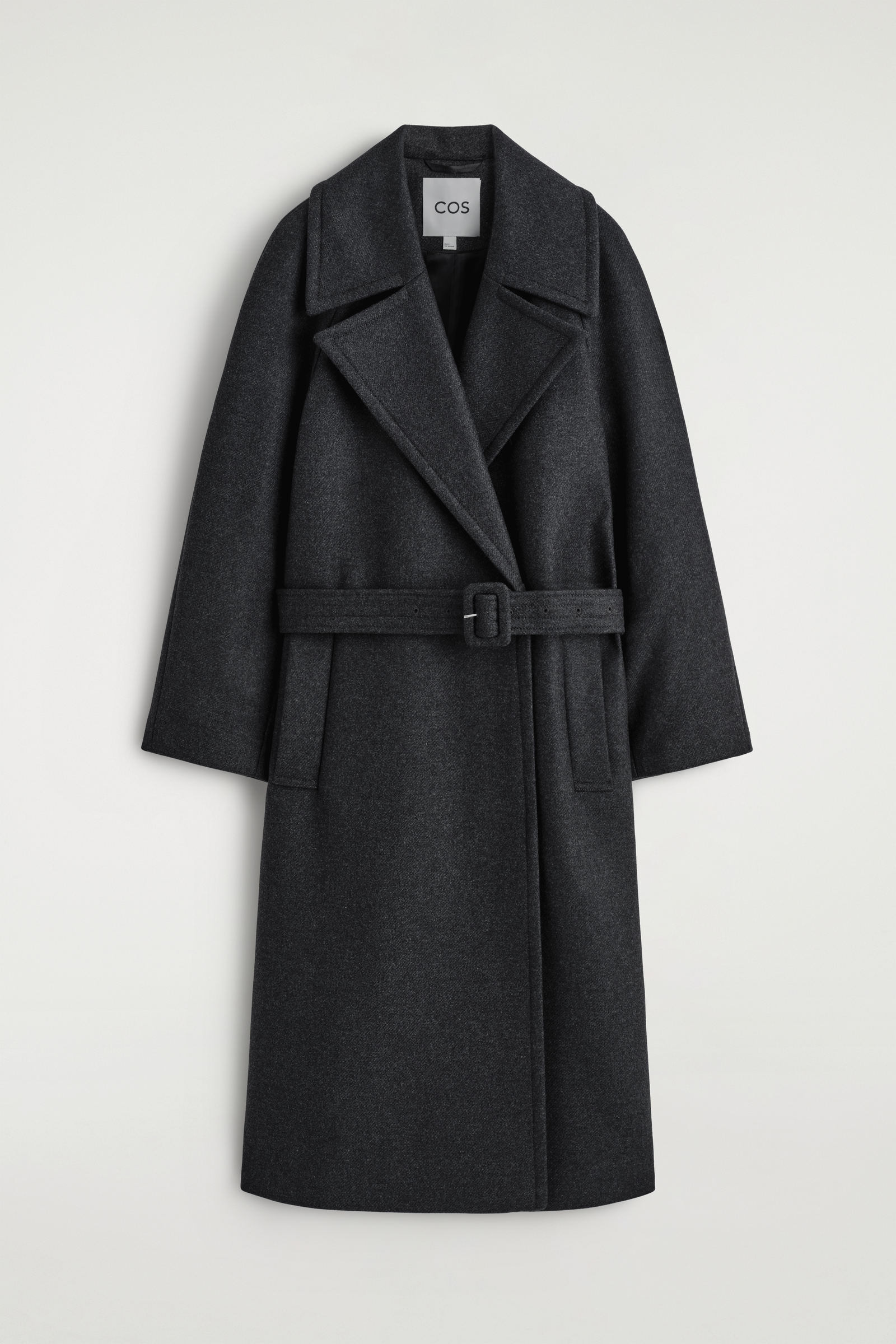 TAILORED BELTED WOOL-TWILL COATCHARCOAL