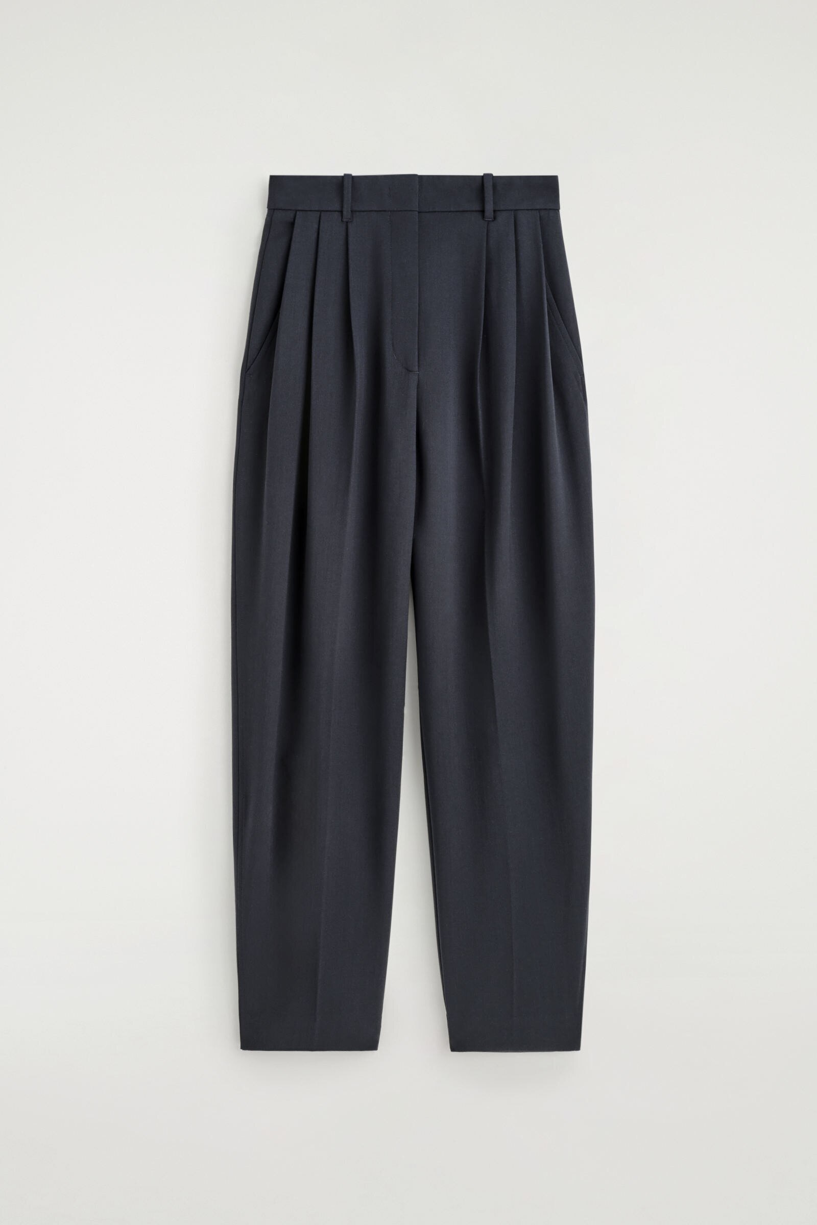 PLEATED WOOL-BLEND TULIP TROUSERSNAVY
