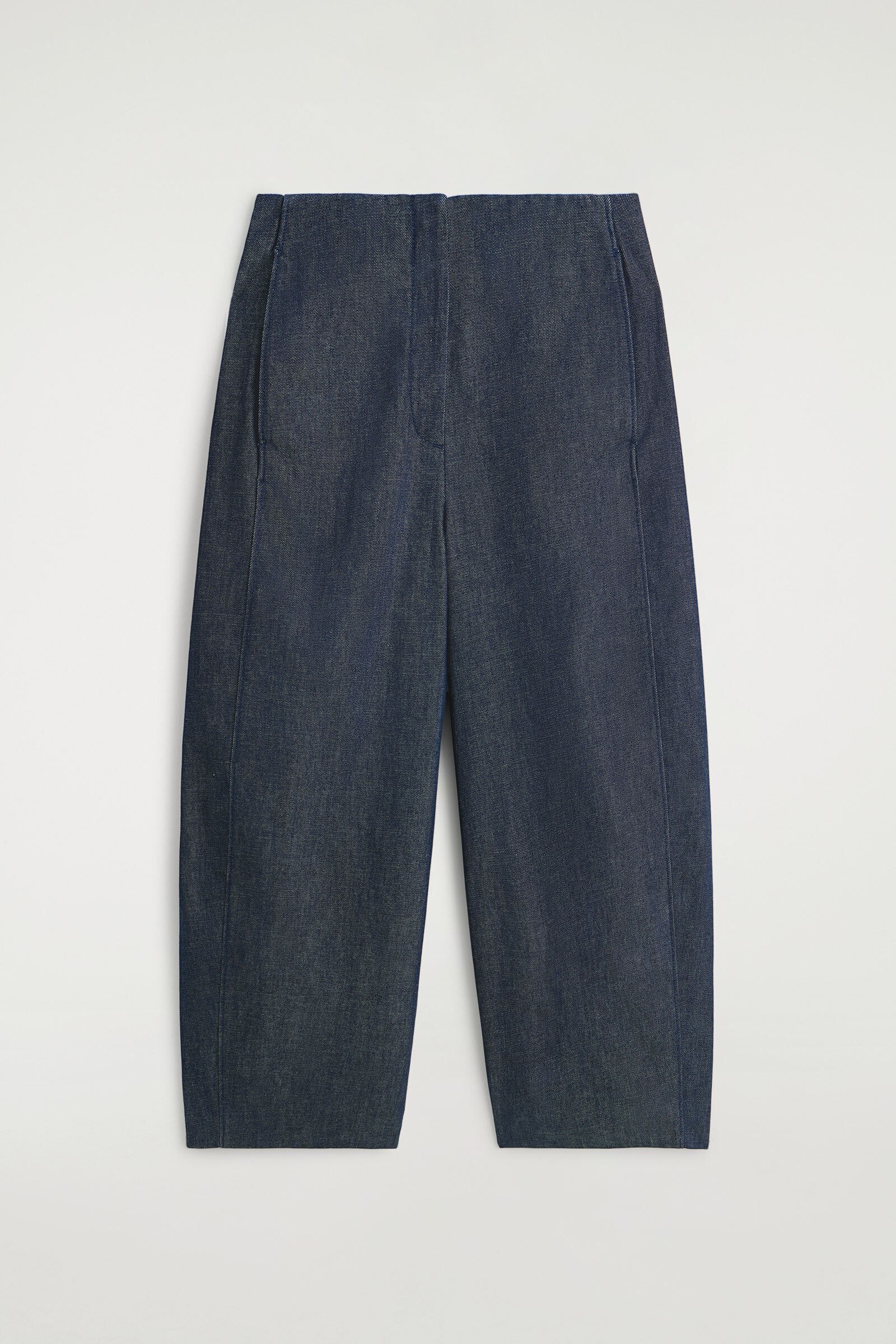 RAW DENIM CROPPED BARREL-LEG TROUSERSINDIGO