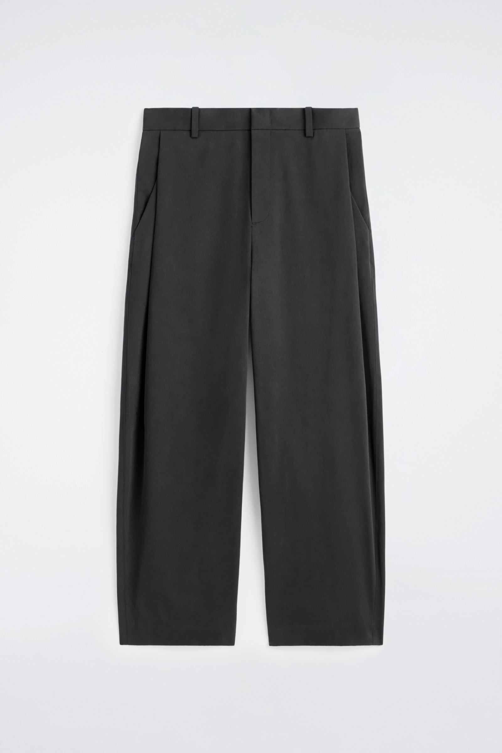 PLEATED COTTON RELAXED-FIT WIDE-LEG TROUSERSBLACK