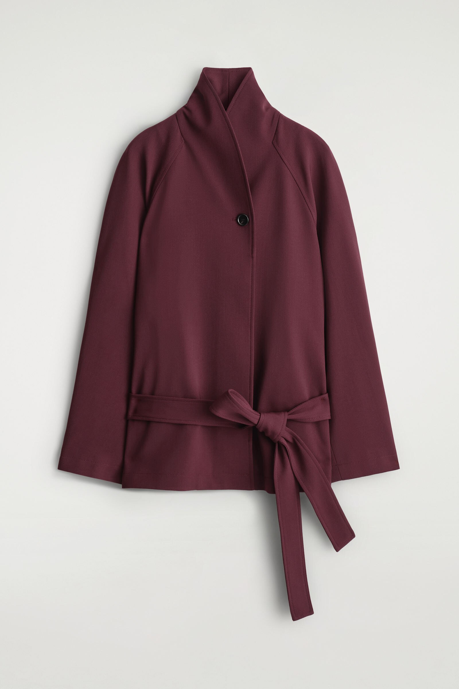 BELTED WOOL-BLEND SHAWL-COLLAR JACKETBURGUNDY