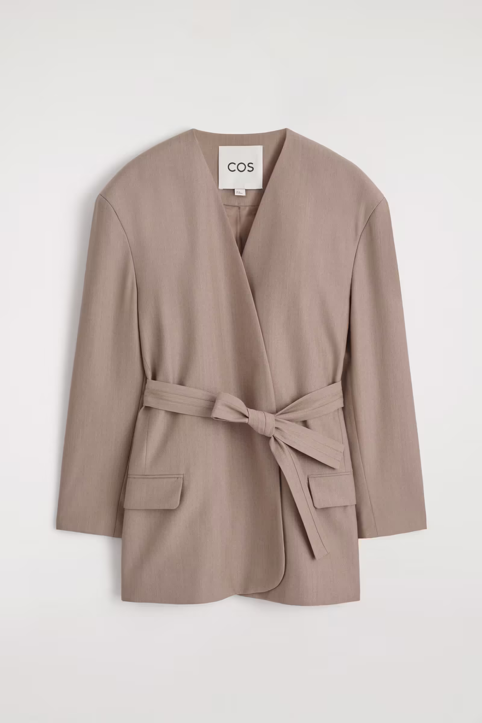 COLLARLESS BELTED BLAZERBEIGE MÉLANGE