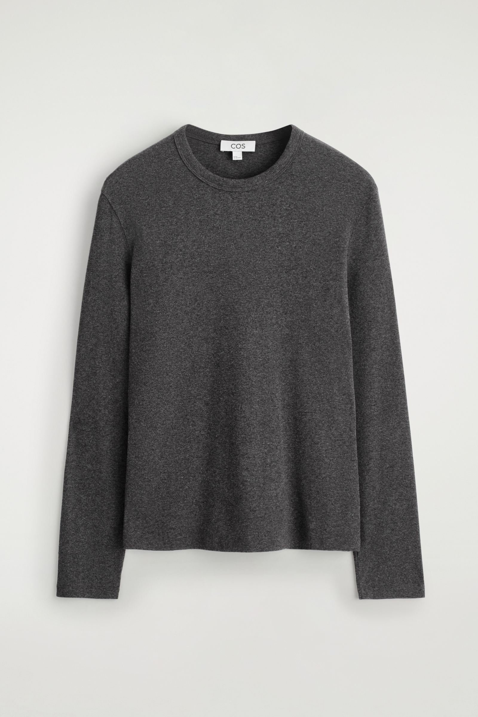 SLIM RIBBED COTTON LONG-SLEEVED T-SHIRTDARK-GREY MÉLANGE