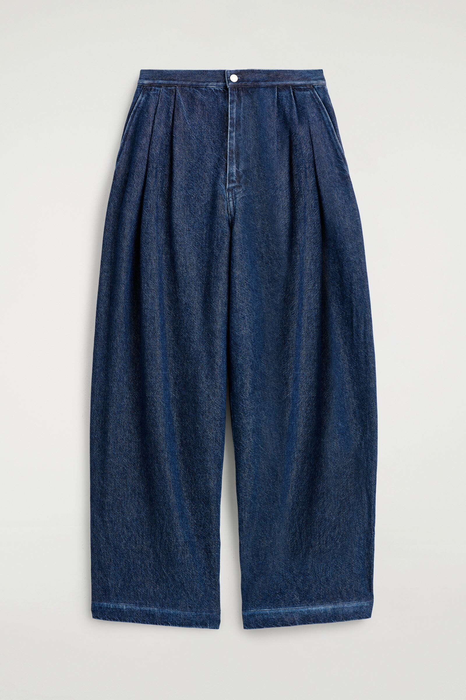 PLEATED WIDE-LEG DENIM TROUSERSDARK BLUE