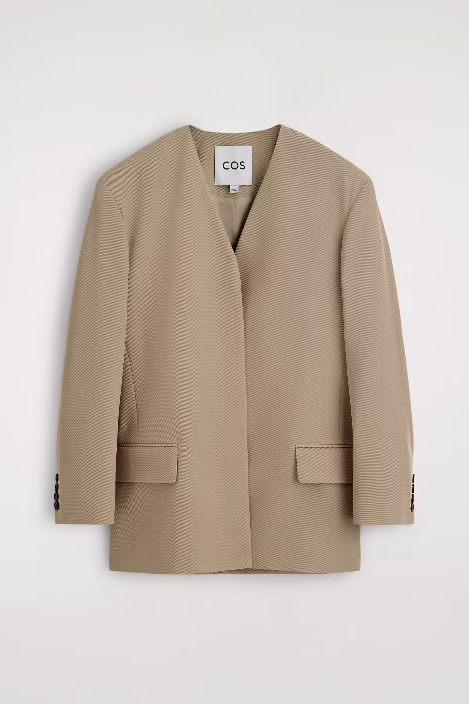 COLLARLESS WOOL-TWILL BLAZERBEIGE