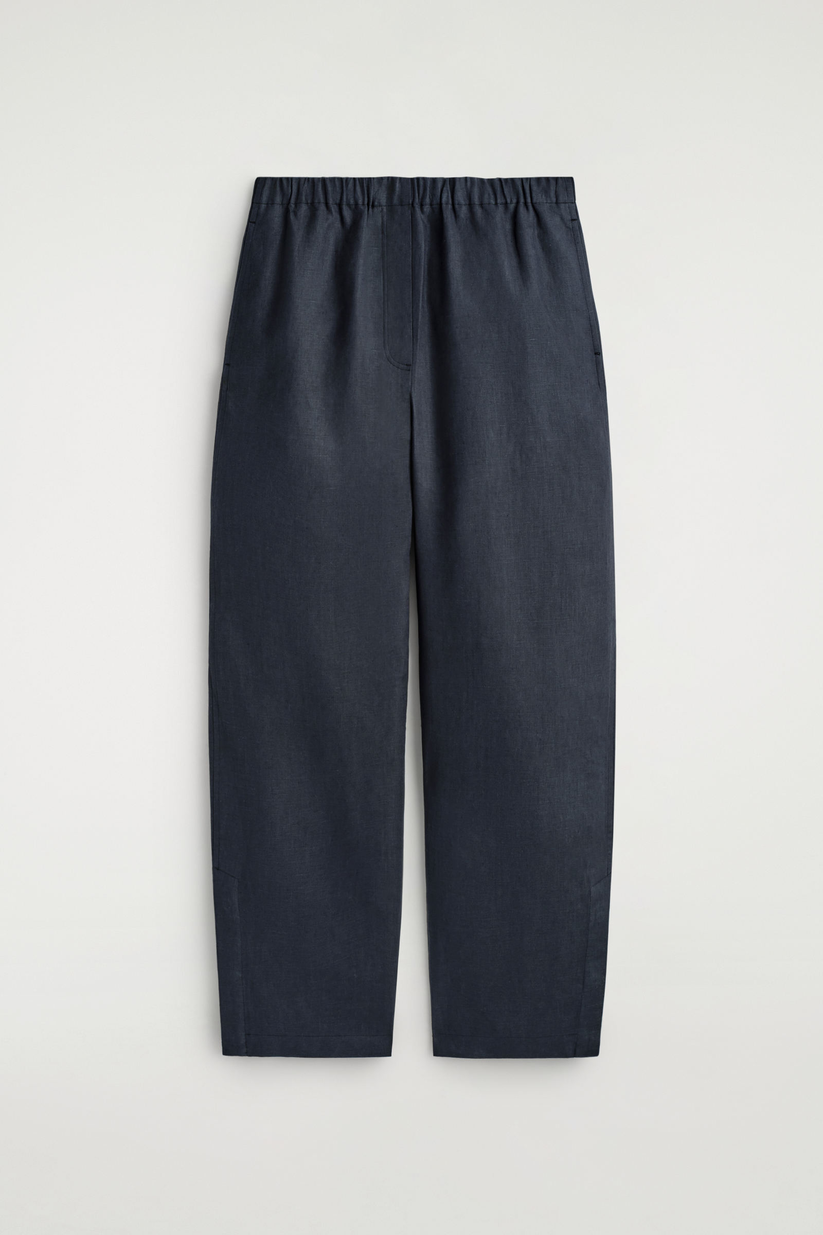 ELASTICATED LINEN BARREL-LEG TROUSERSNAVY