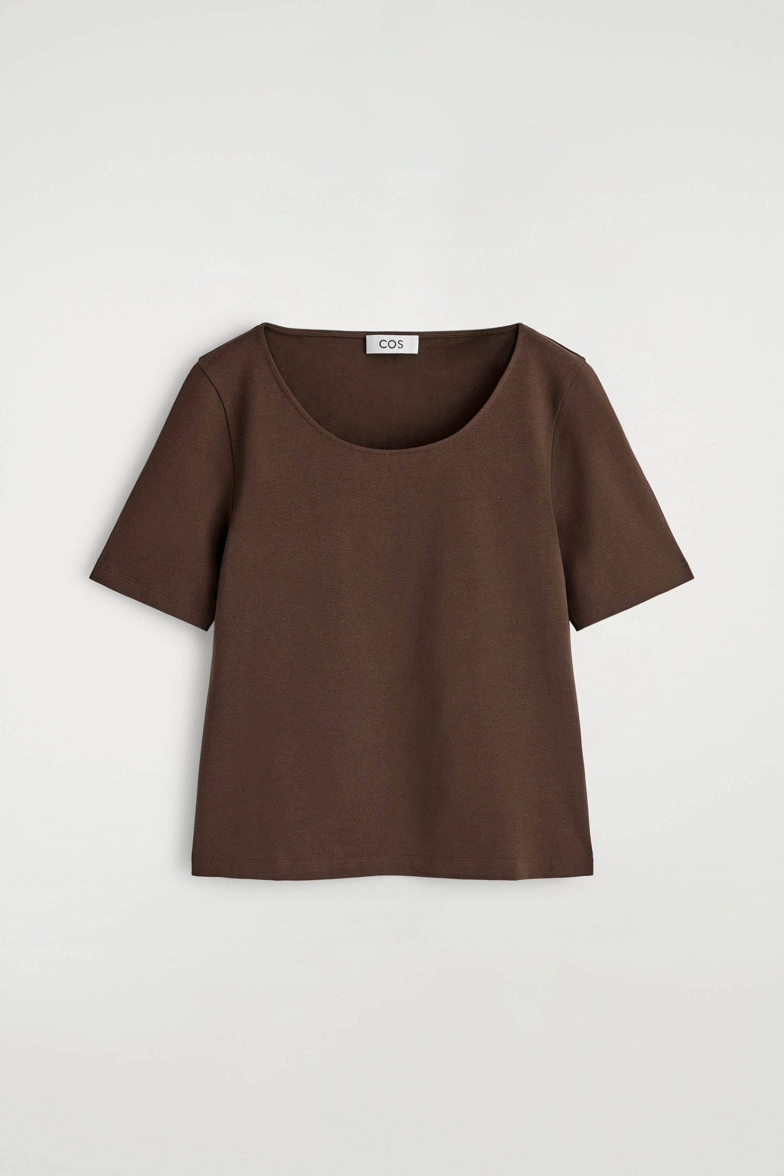 SLIM SCOOP-NECK COTTON T-SHIRTBROWN MÉLANGE