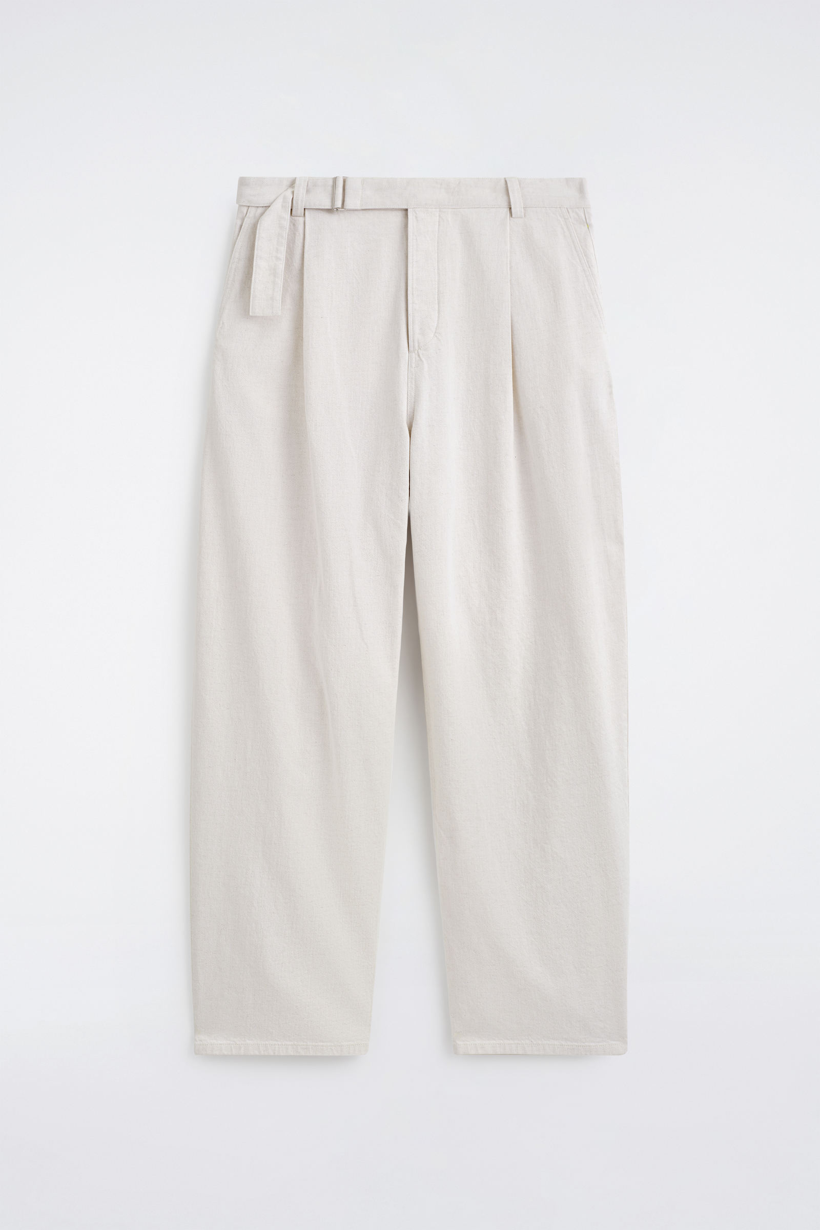 BELTED DENIM RELAXED-FIT BARREL-LEG TROUSERSOFF-WHITE