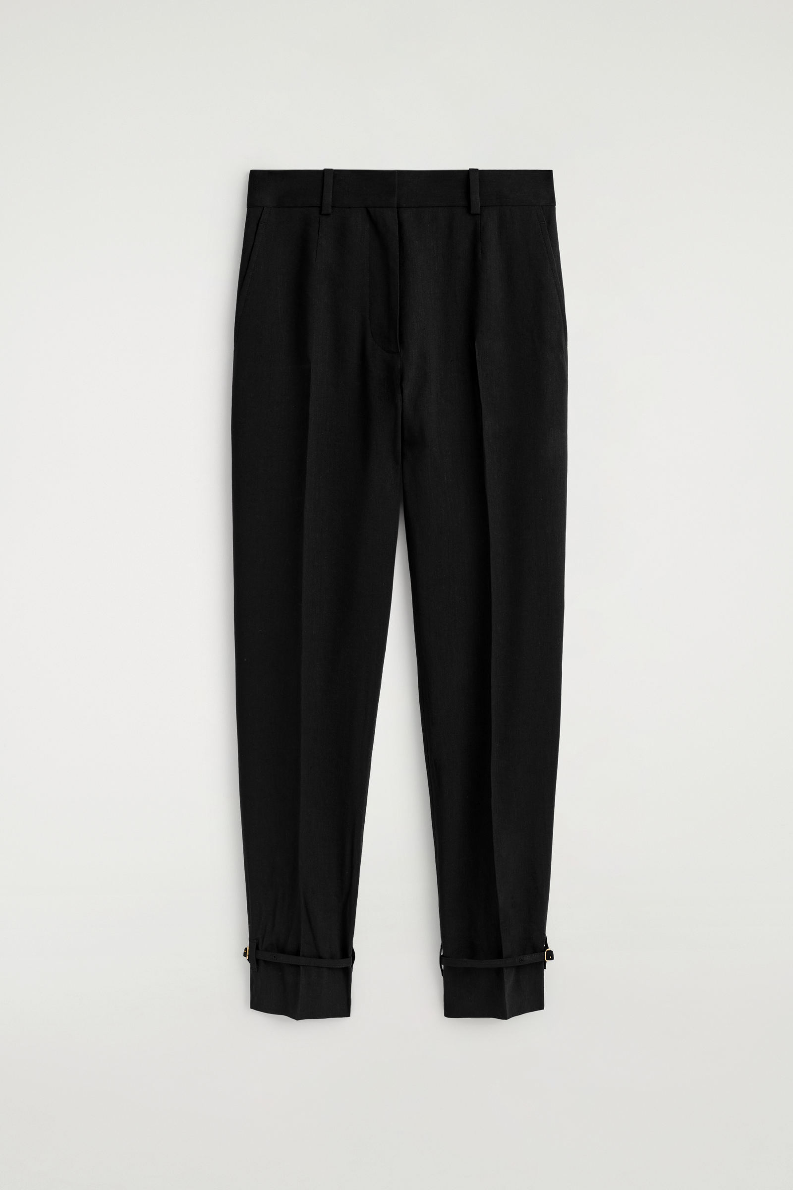 LINEN STRAIGHT-LEG TROUSERSBLACK