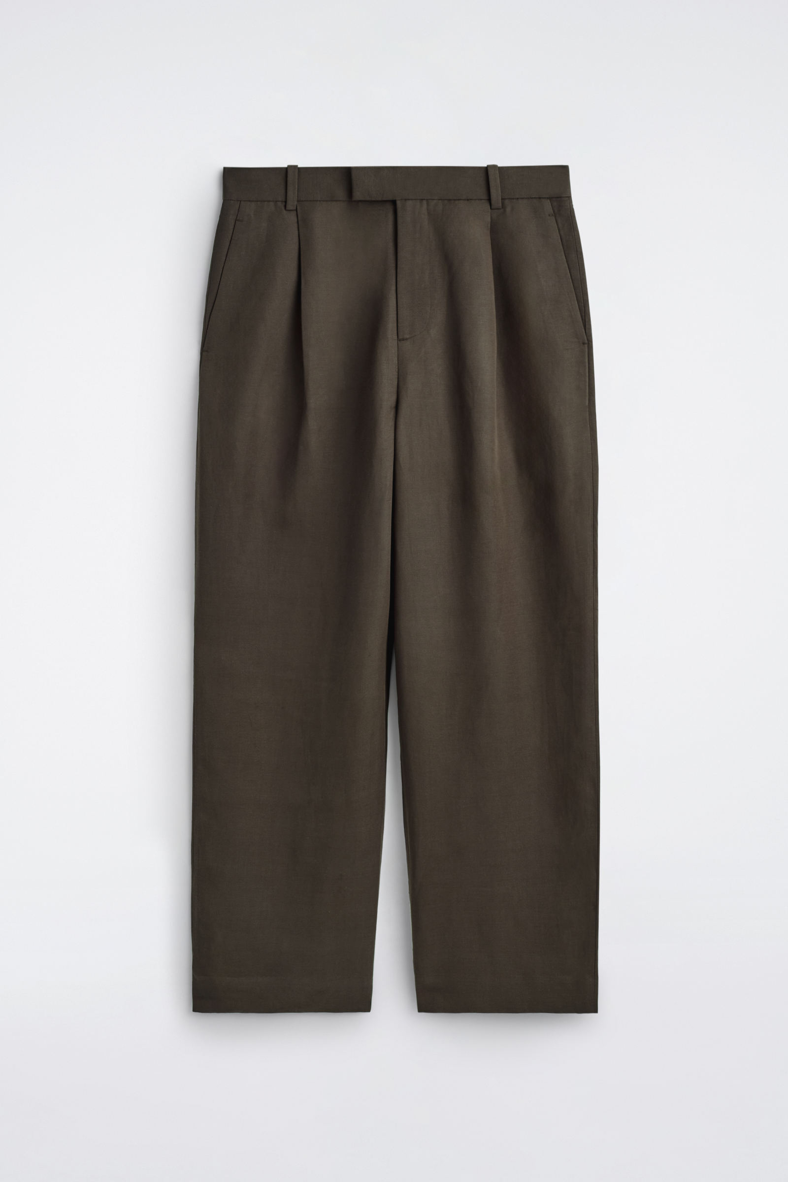 LINEN-BLEND RELAXED-FIT WIDE-LEG TROUSERSDARK BROWN