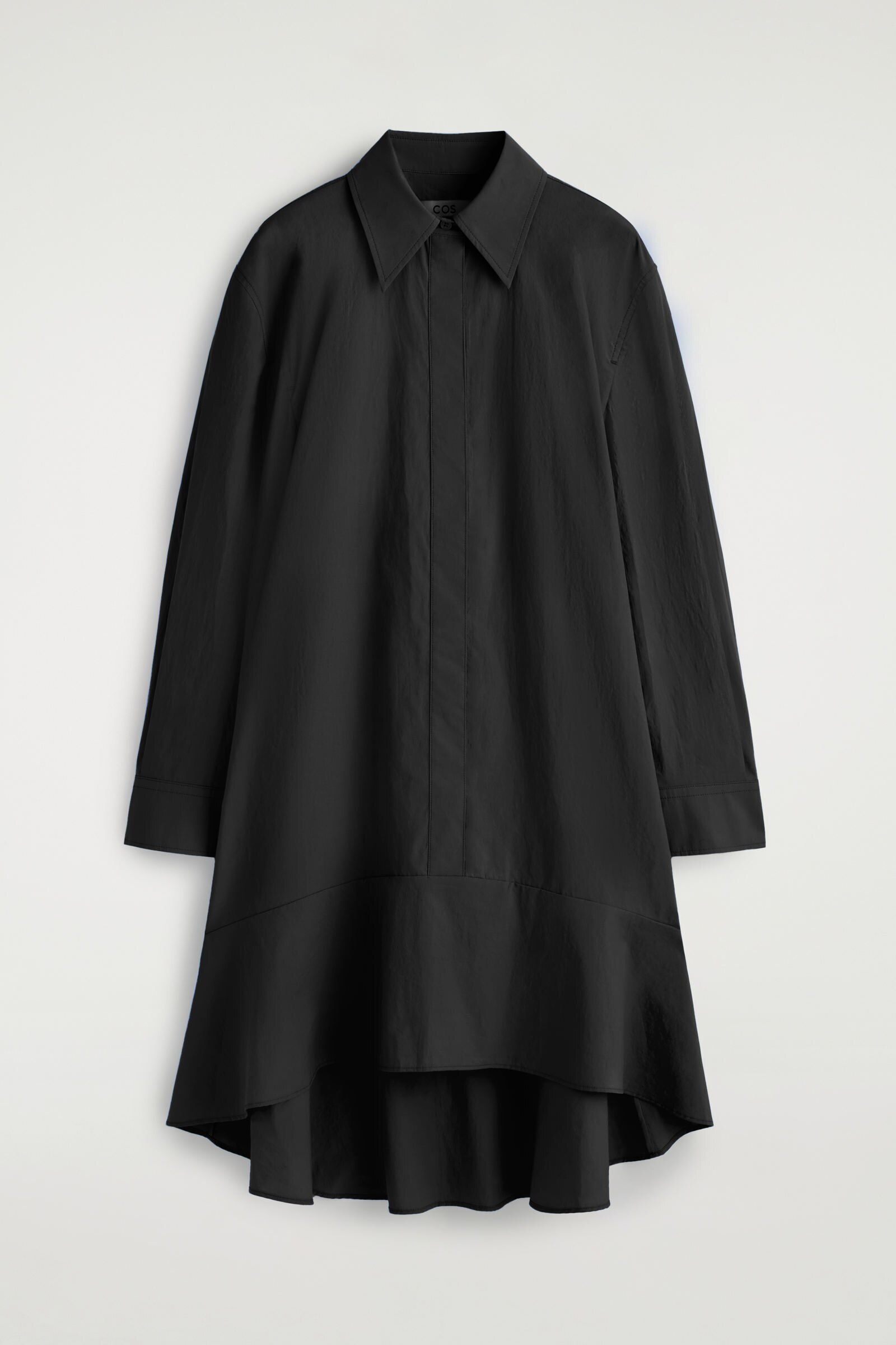 FLARED COTTON MINI SHIRT DRESSBLACK