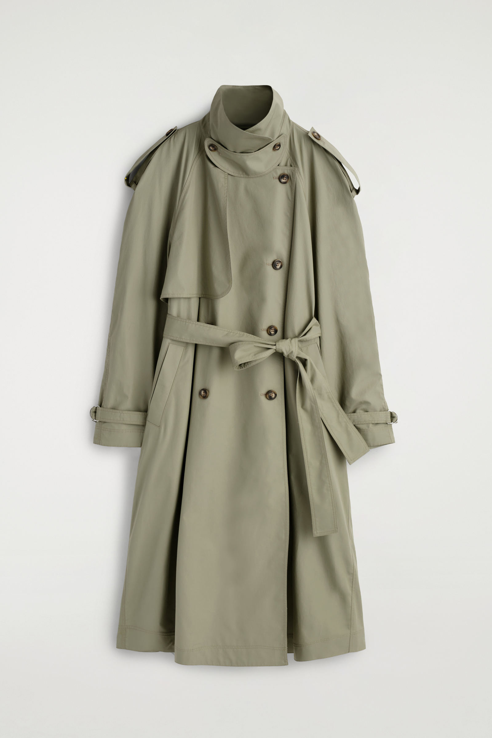 FUNNEL-NECK COTTON TRENCH COATLIGHT KHAKI