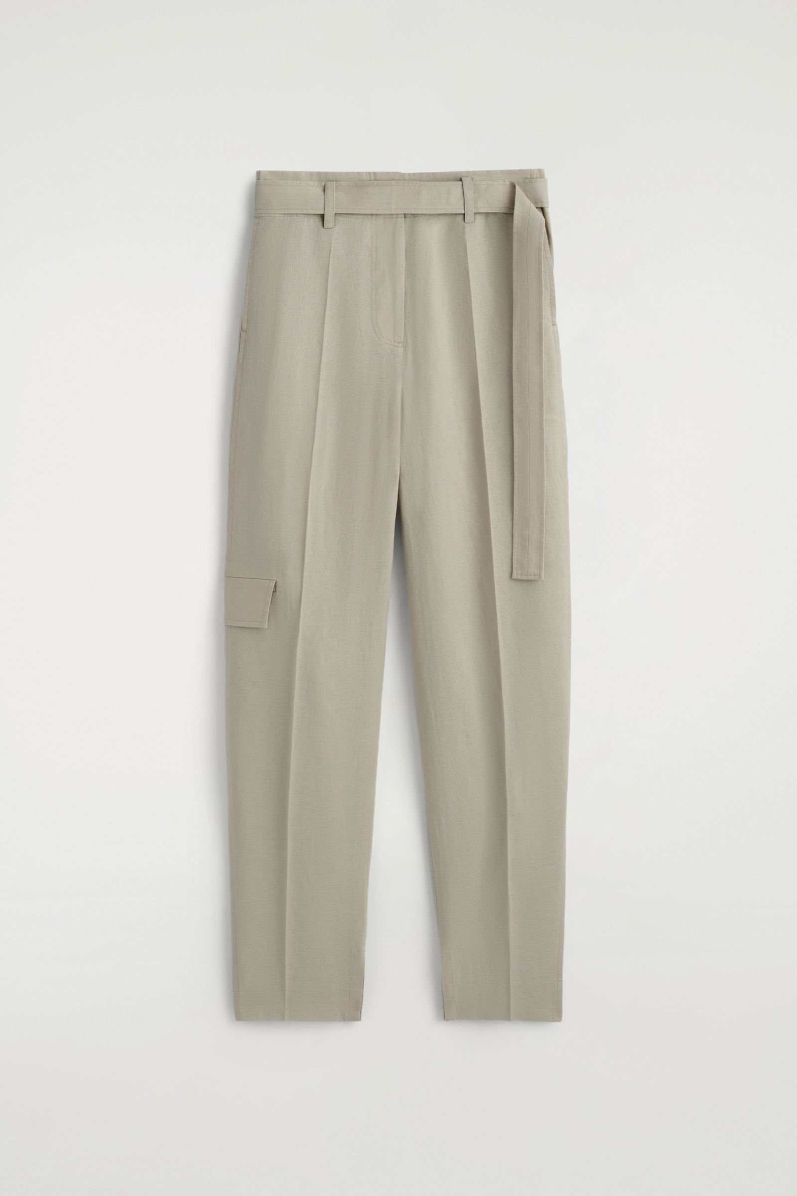 BELTED LINEN BARREL-LEG TROUSERSBEIGE