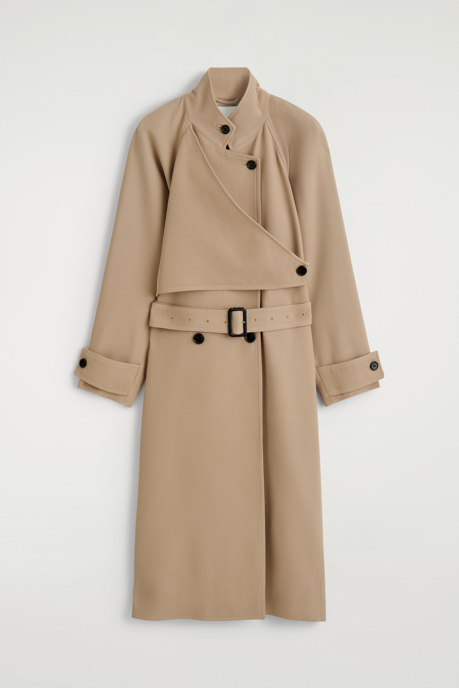 WRAP-OVER WOOL-TWILL TRENCH COATBEIGE