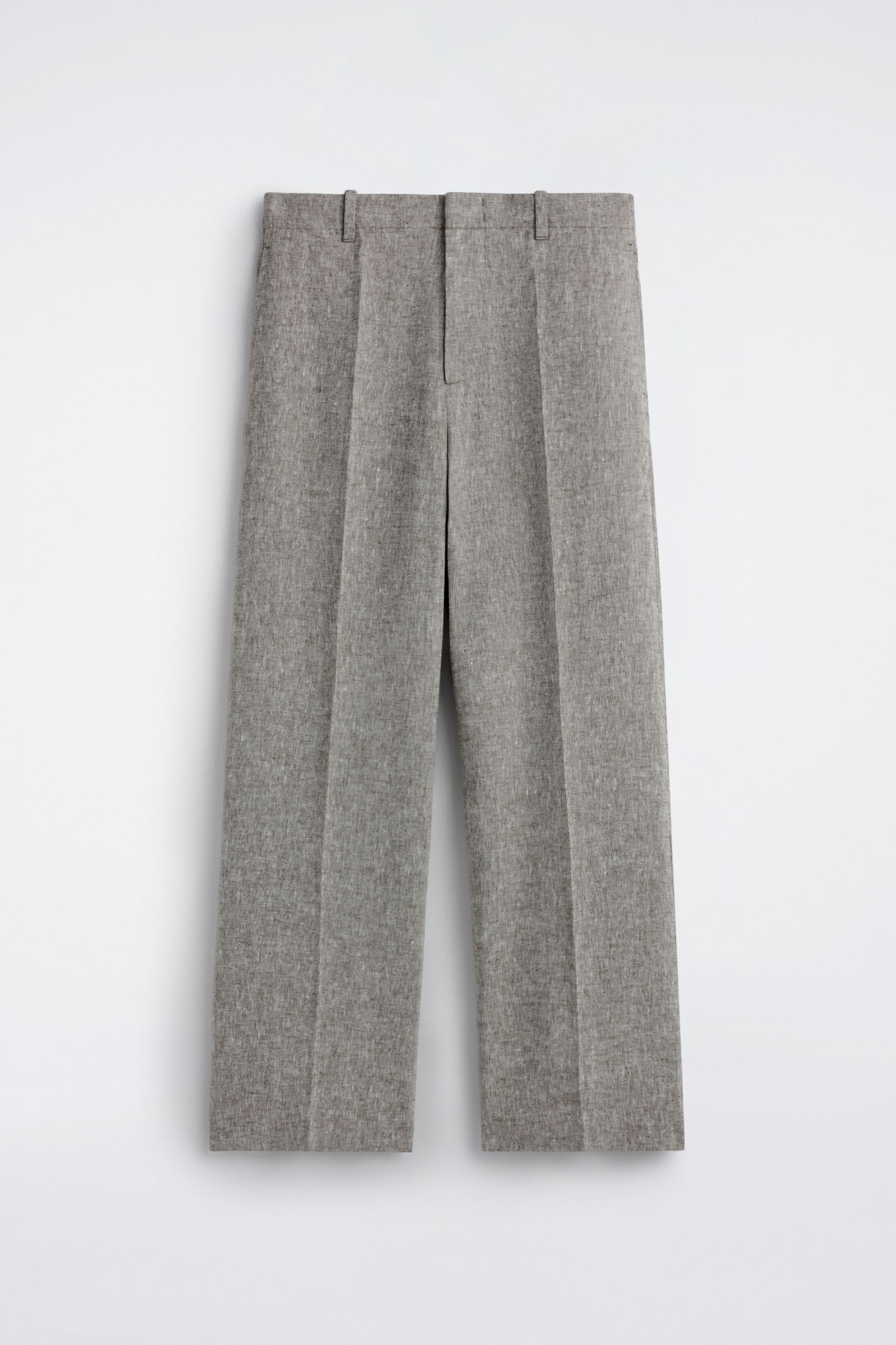 LINEN RELAXED-FIT STRAIGHT-LEG TROUSERSGREY MÉLANGE