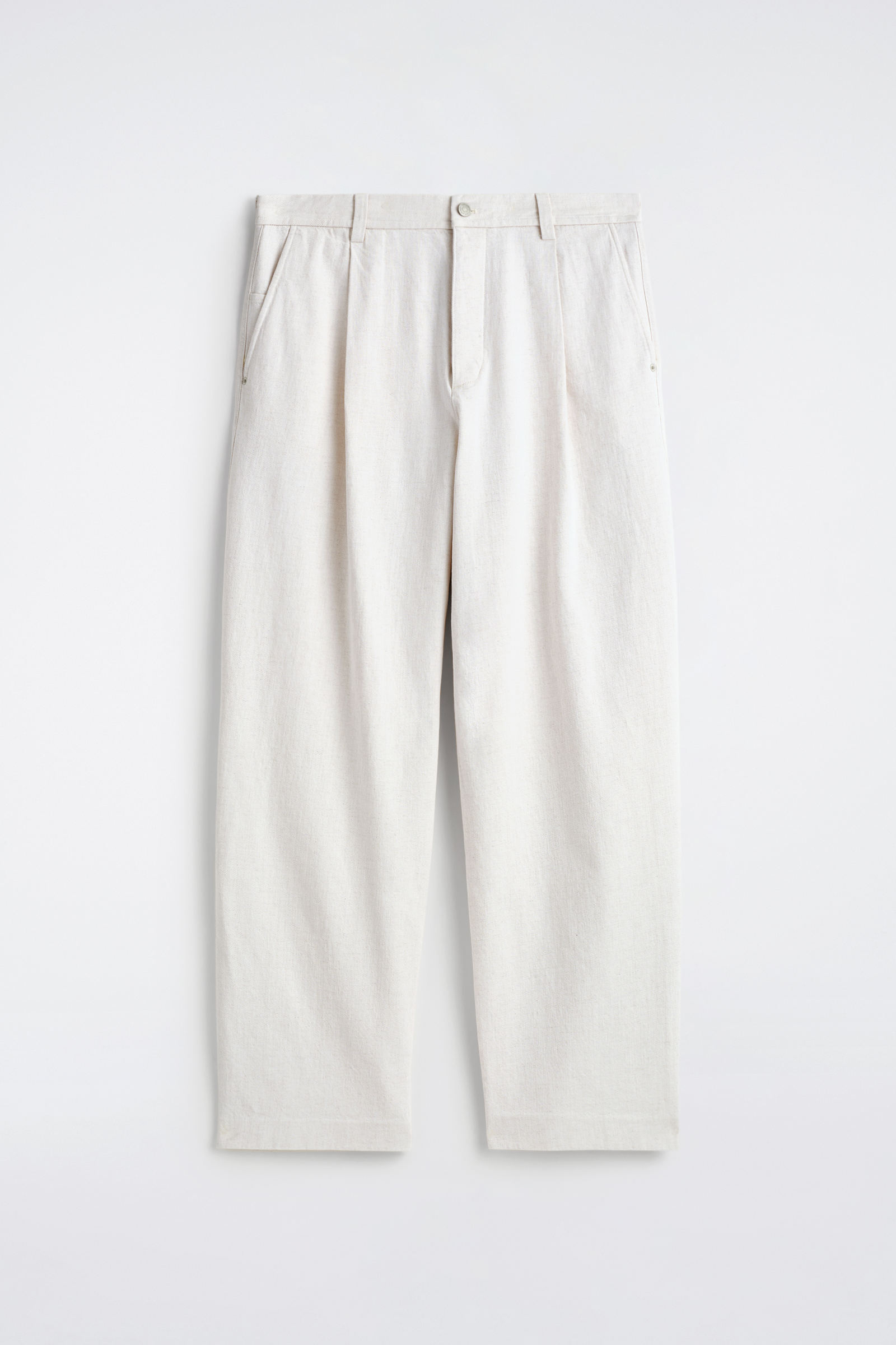 PLEATED RELAXED-FIT WIDE-LEG DENIM TROUSERSWHITE