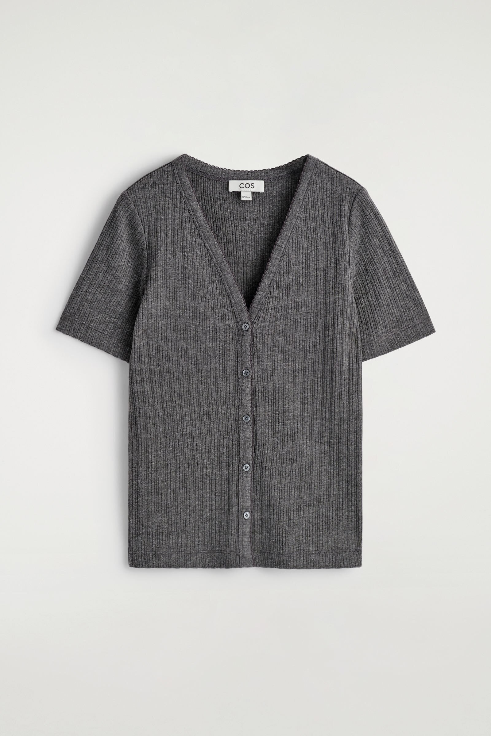 POINTELLE-KNIT SHORT-SLEEVED CARDIGANCHARCOAL