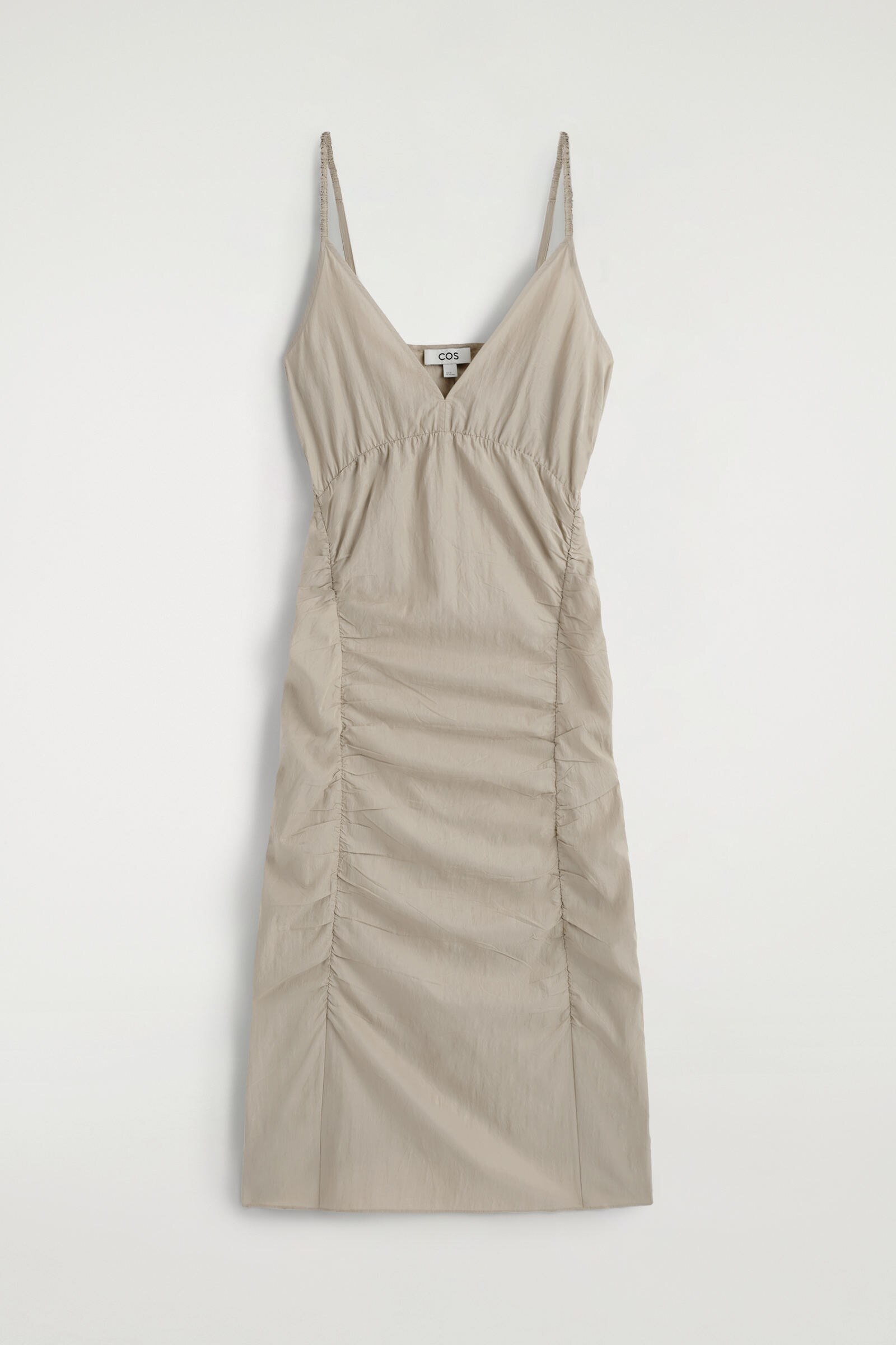 GATHERED SILK-NYLON SLIP DRESSBEIGE