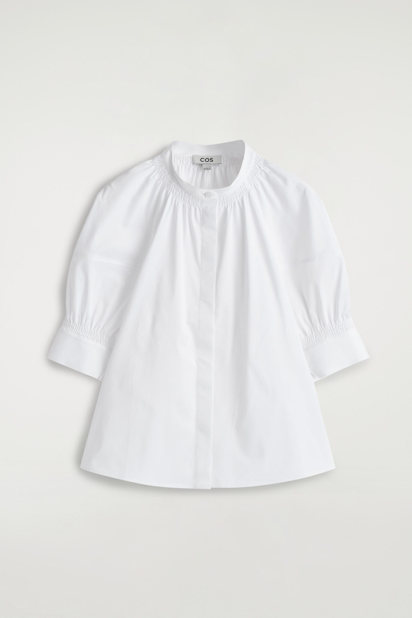 SMOCKED PUFF-SLEEVE BLOUSEWHITE