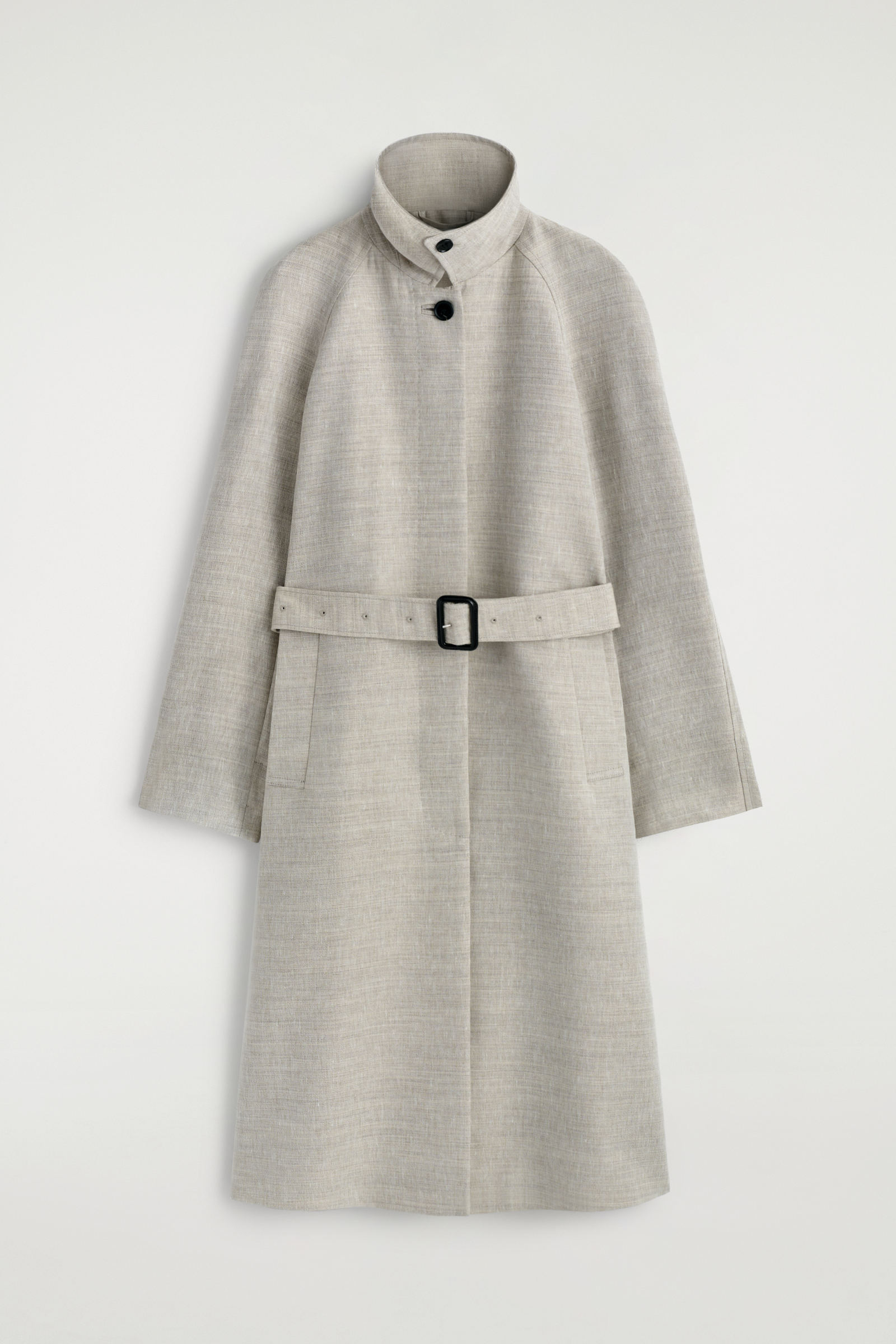 LINEN-WOOL LONG TRENCH COATSTONE MÉLANGE