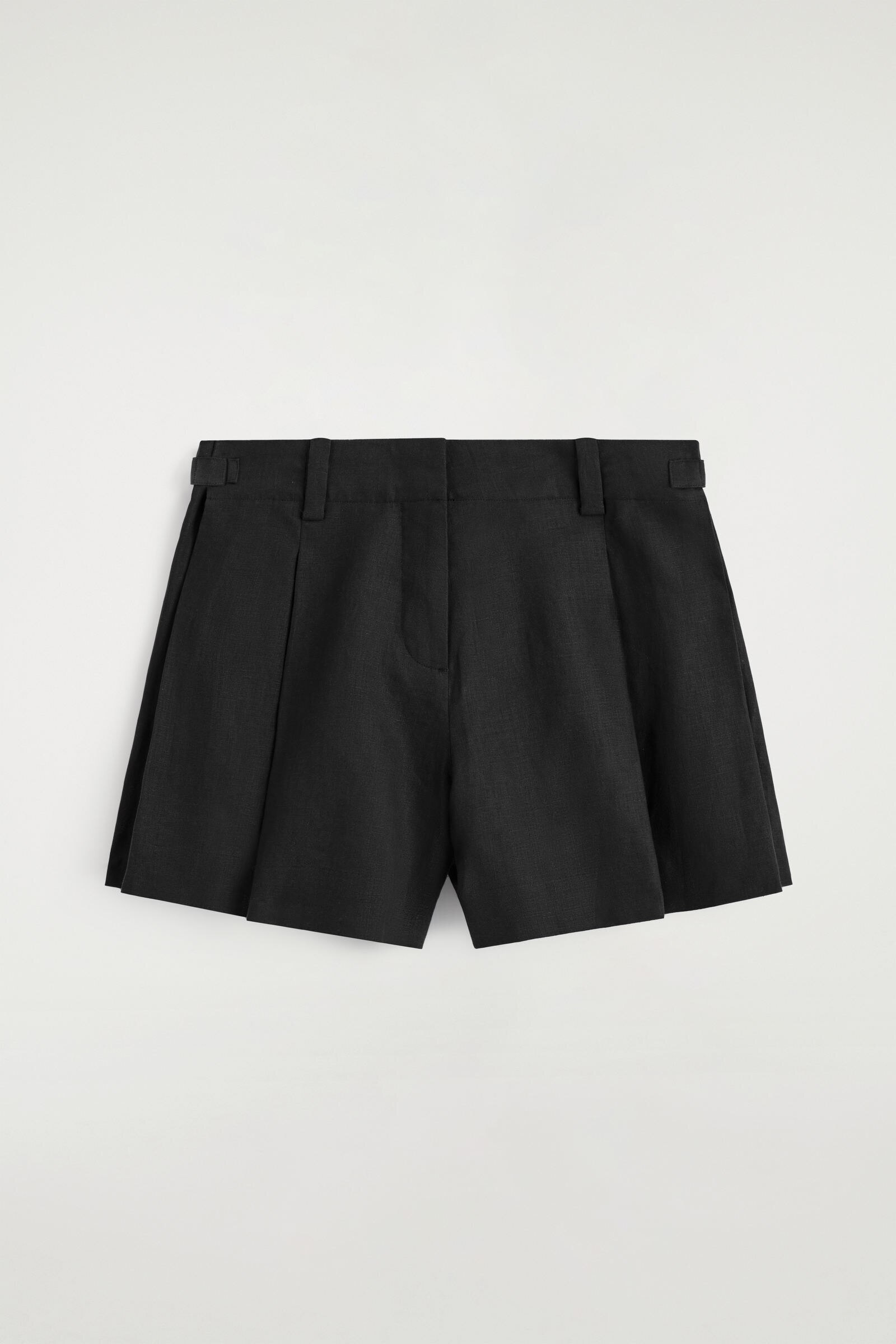 PLEATED BELTED LINEN SHORTSBLACK